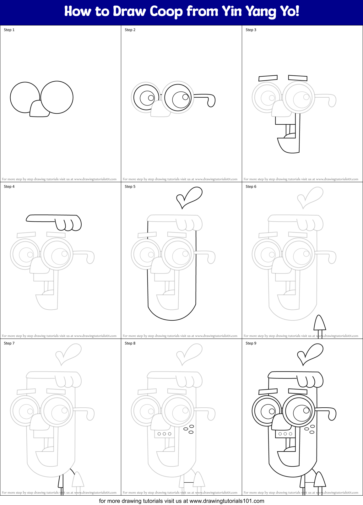 How to Draw Coop from Yin Yang Yo! Printable Step by Step