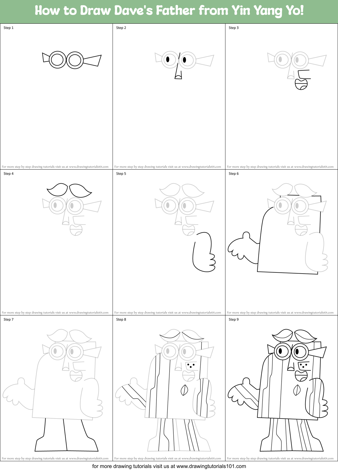 How to Draw Dave's Father from Yin Yang Yo! Printable Step by Step