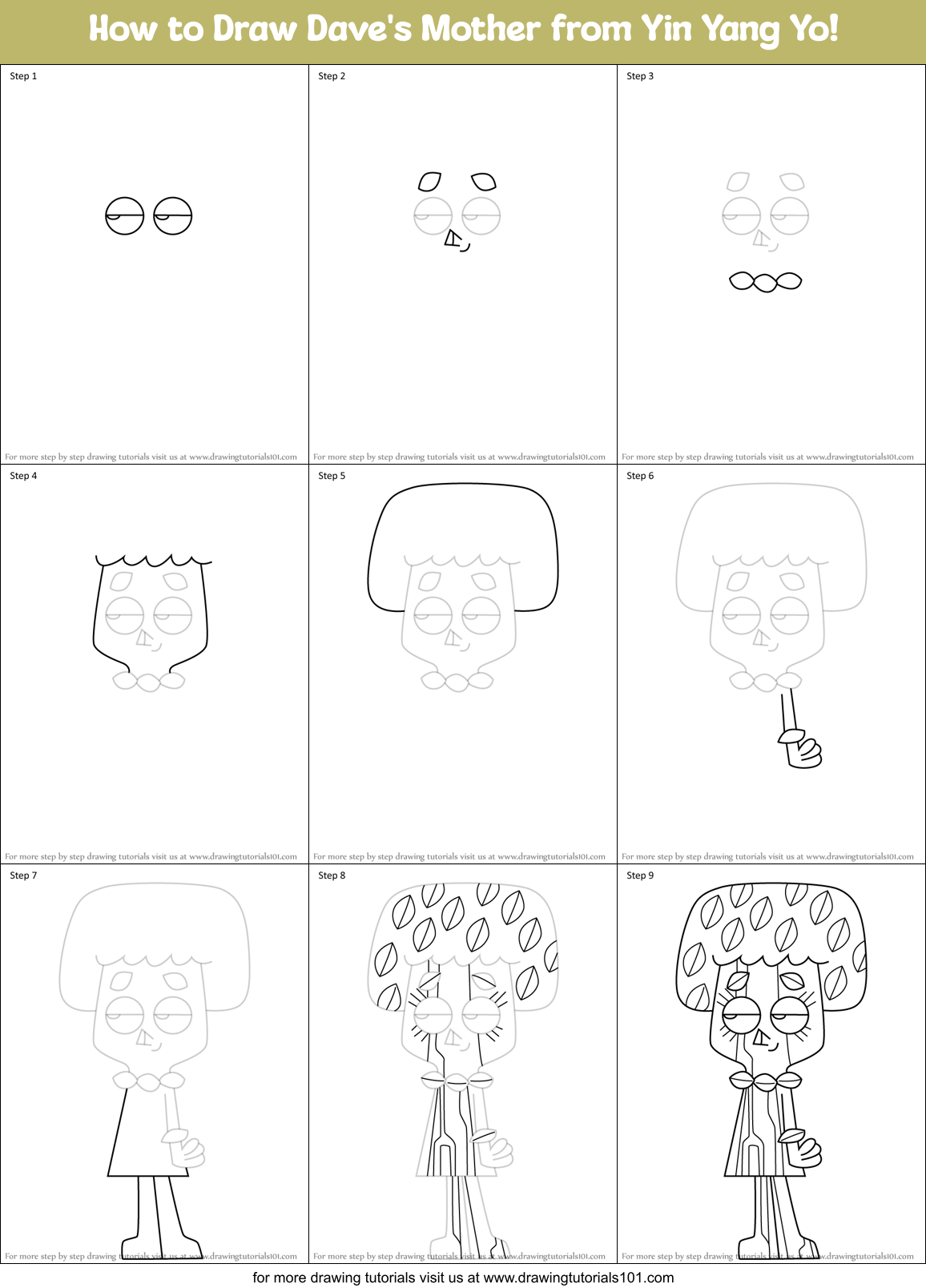 How to Draw Dave's Mother from Yin Yang Yo! Printable Step by Step