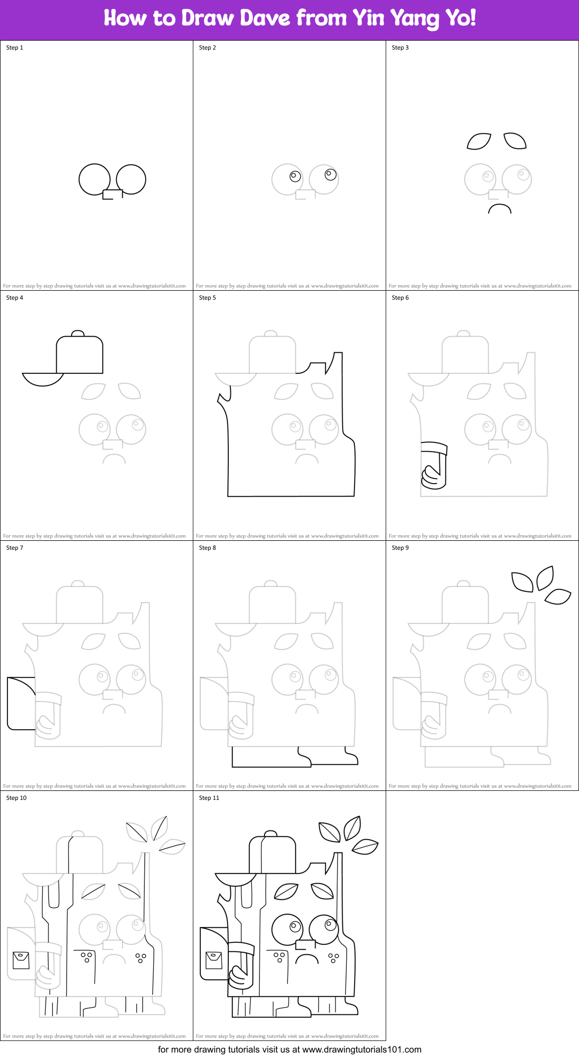 How to Draw Dave from Yin Yang Yo! Printable Step by Step