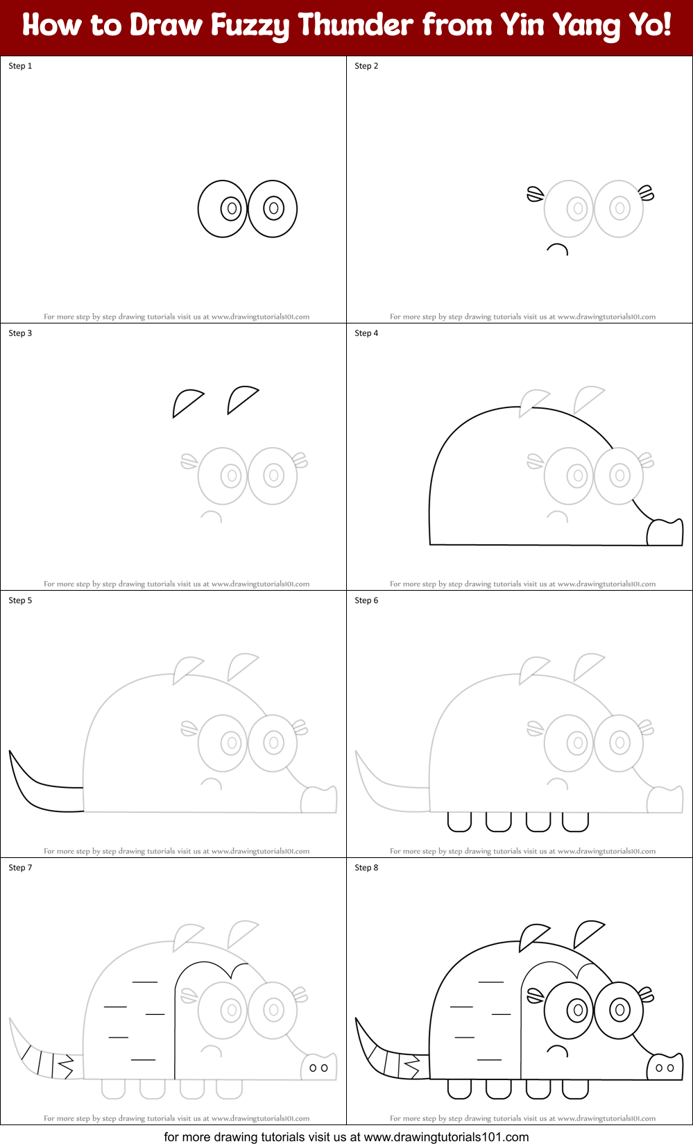 How to Draw Fuzzy Thunder from Yin Yang Yo! Printable Step by Step