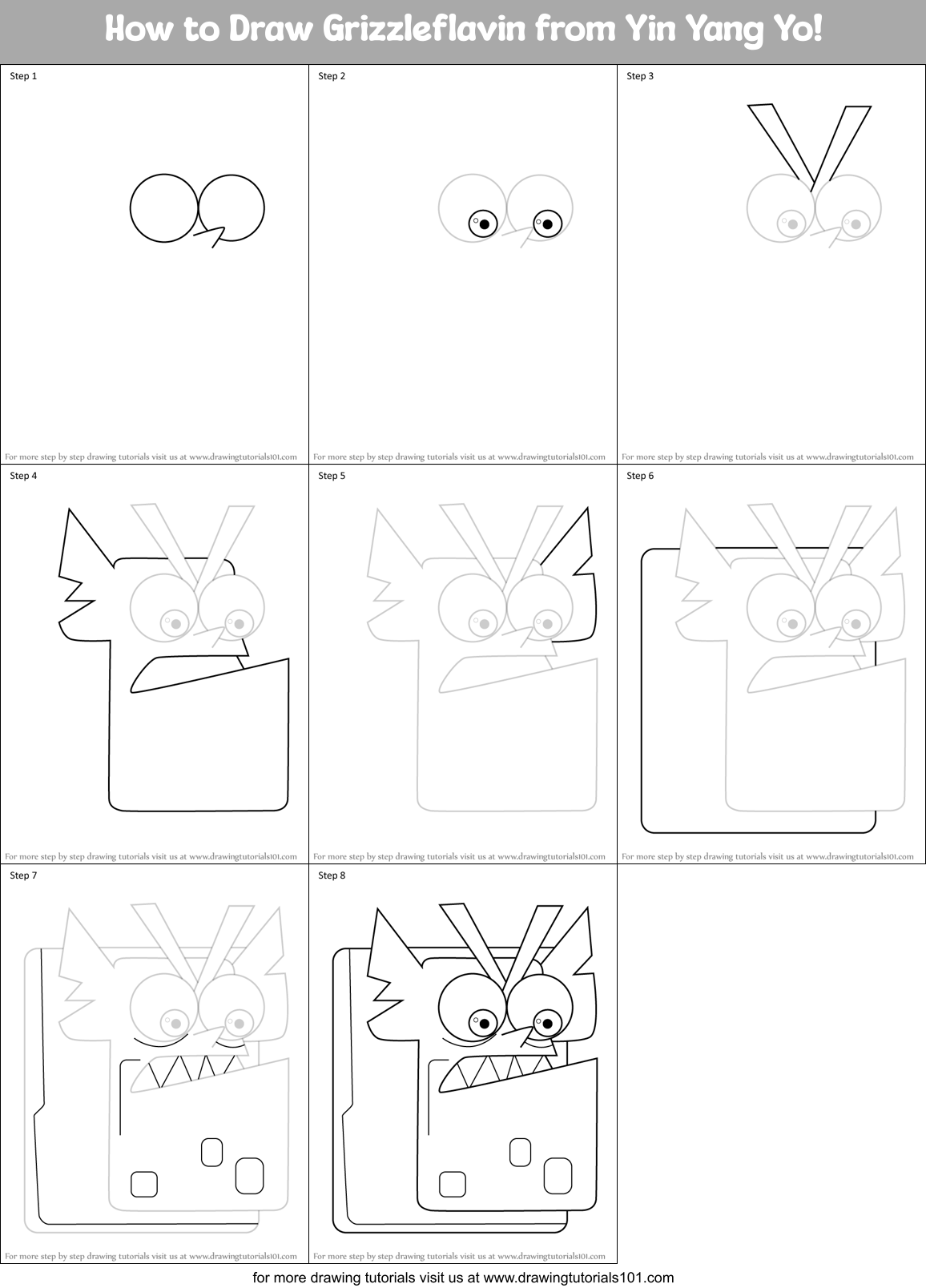 How to Draw Grizzleflavin from Yin Yang Yo! Printable Step by Step
