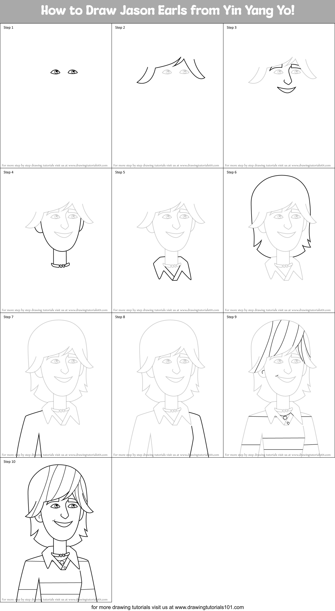 How to Draw Jason Earls from Yin Yang Yo! Printable Step by Step