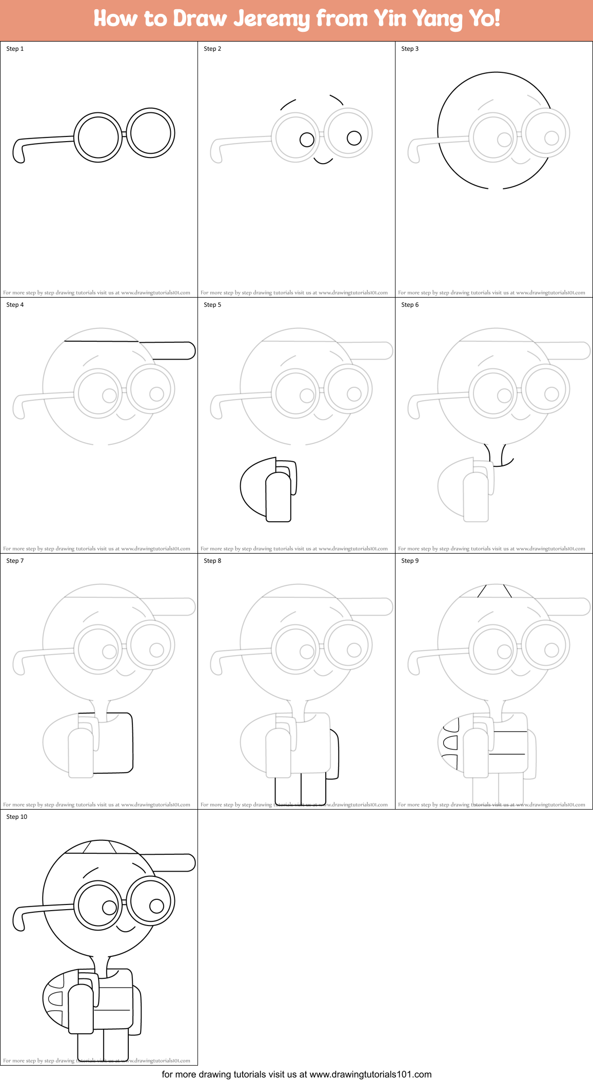 How to Draw Jeremy from Yin Yang Yo! Printable Step by Step