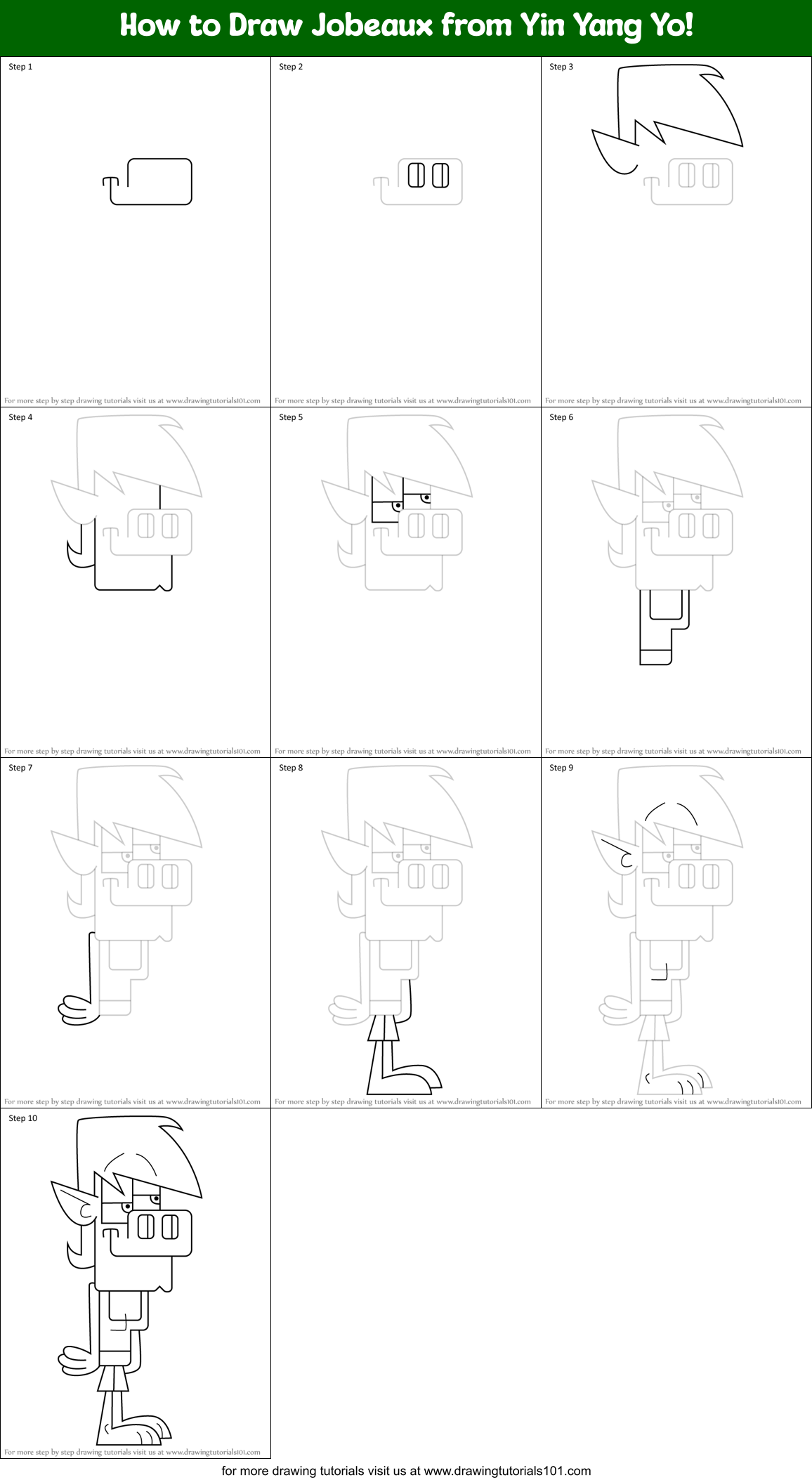 How to Draw Jobeaux from Yin Yang Yo! Printable Step by Step