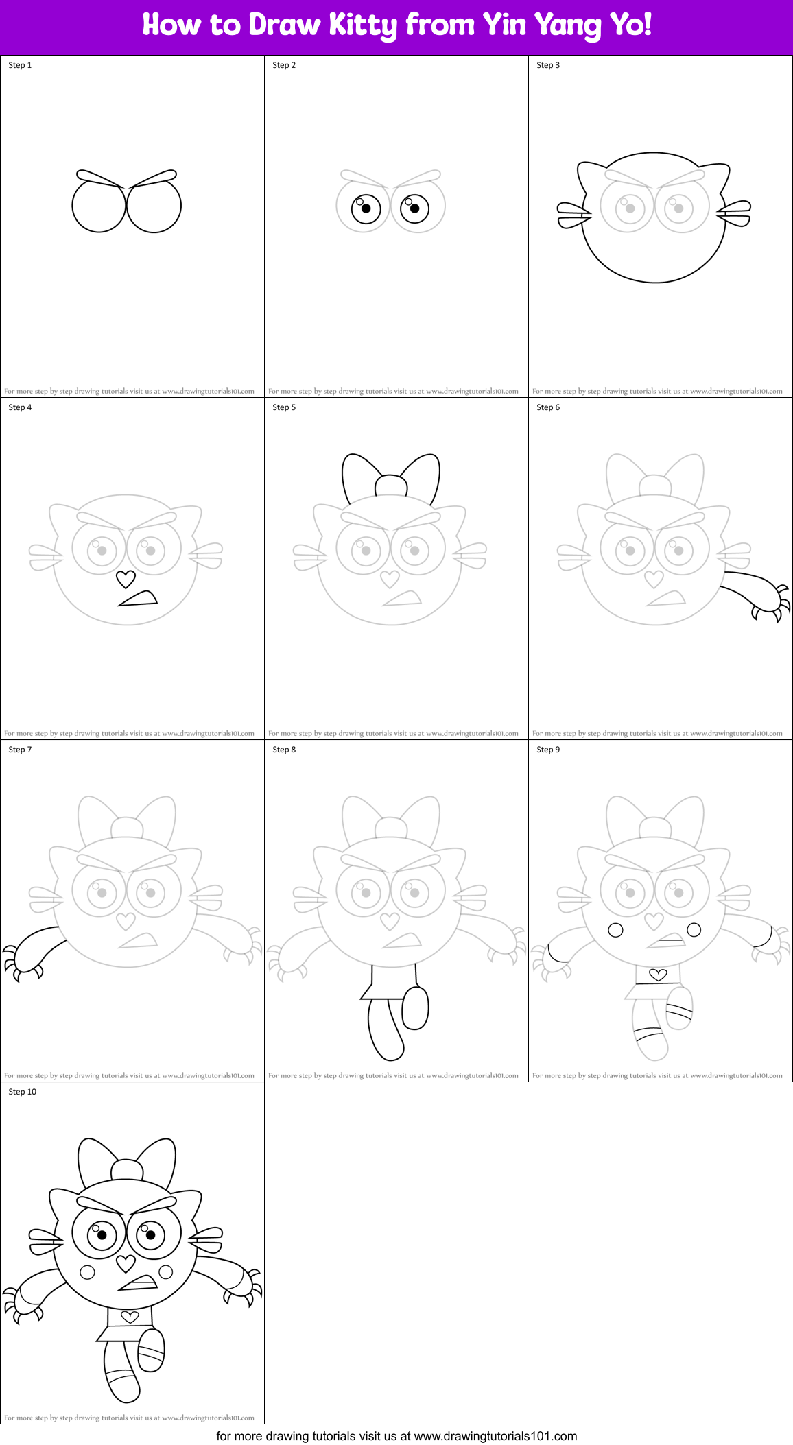 How to Draw Kitty from Yin Yang Yo! Printable Step by Step