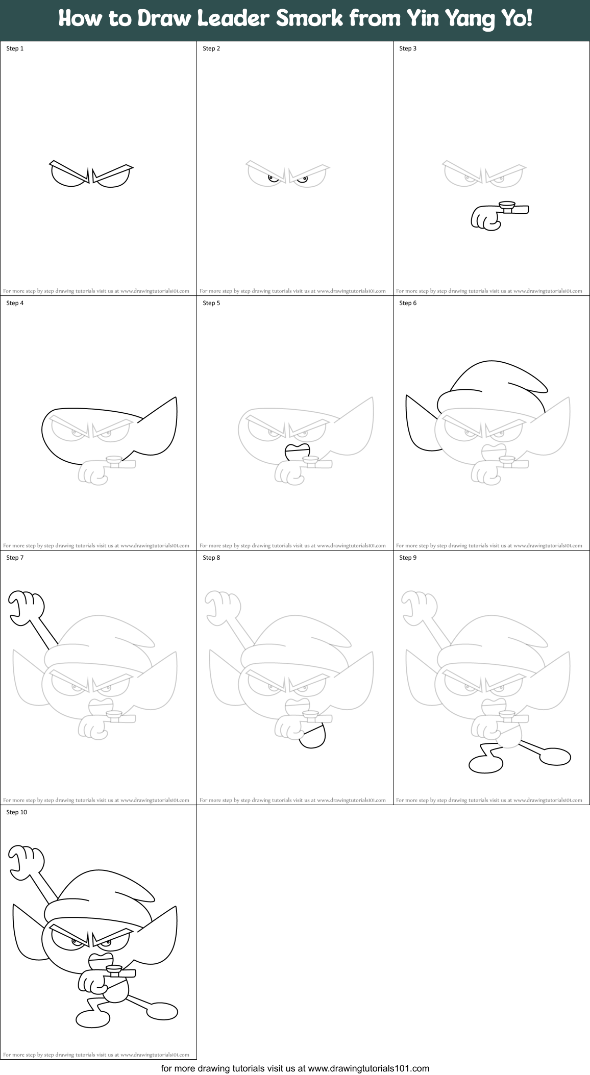 How to Draw Leader Smork from Yin Yang Yo! Printable Step by Step