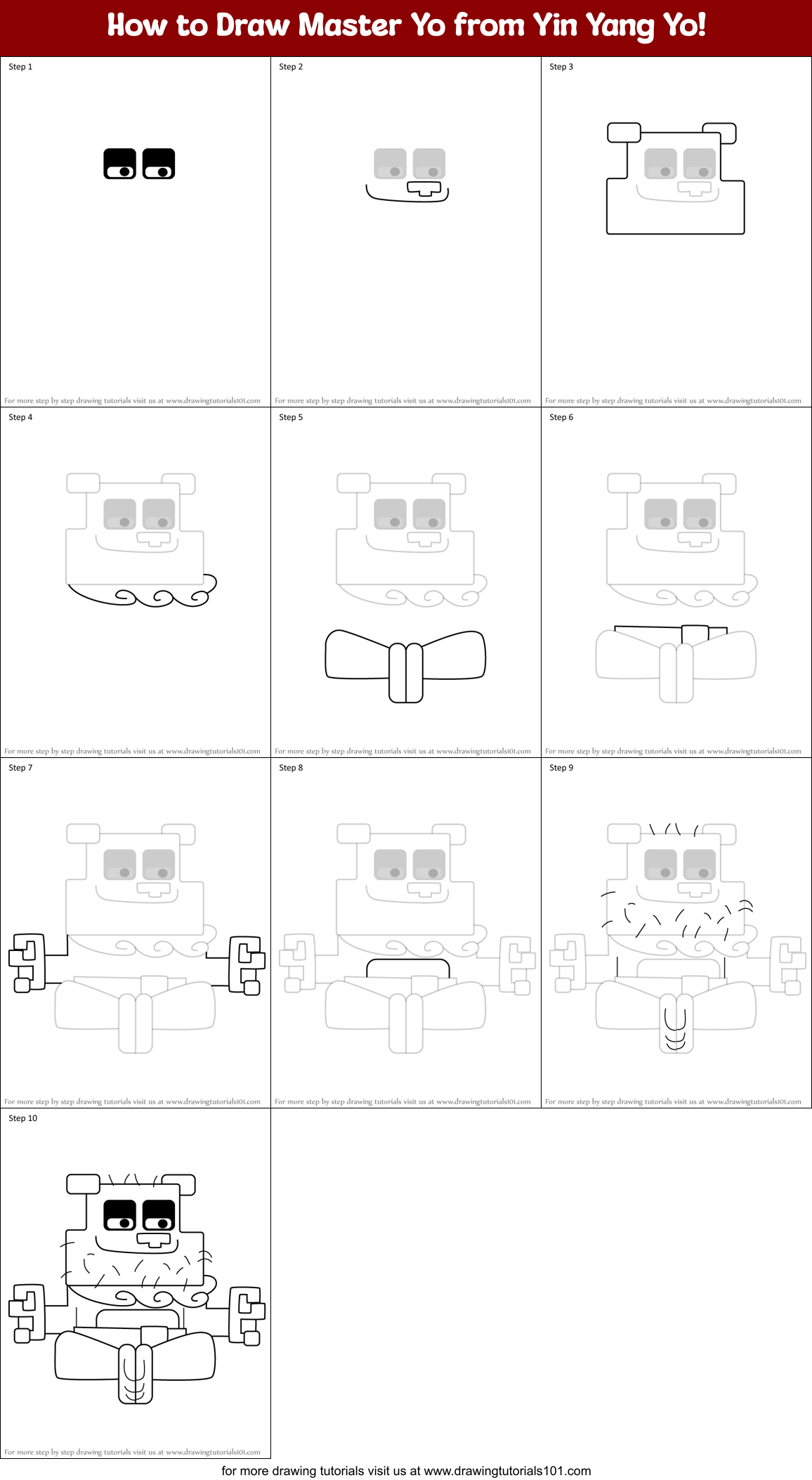 How to Draw Master Yo from Yin Yang Yo! Printable Step by Step