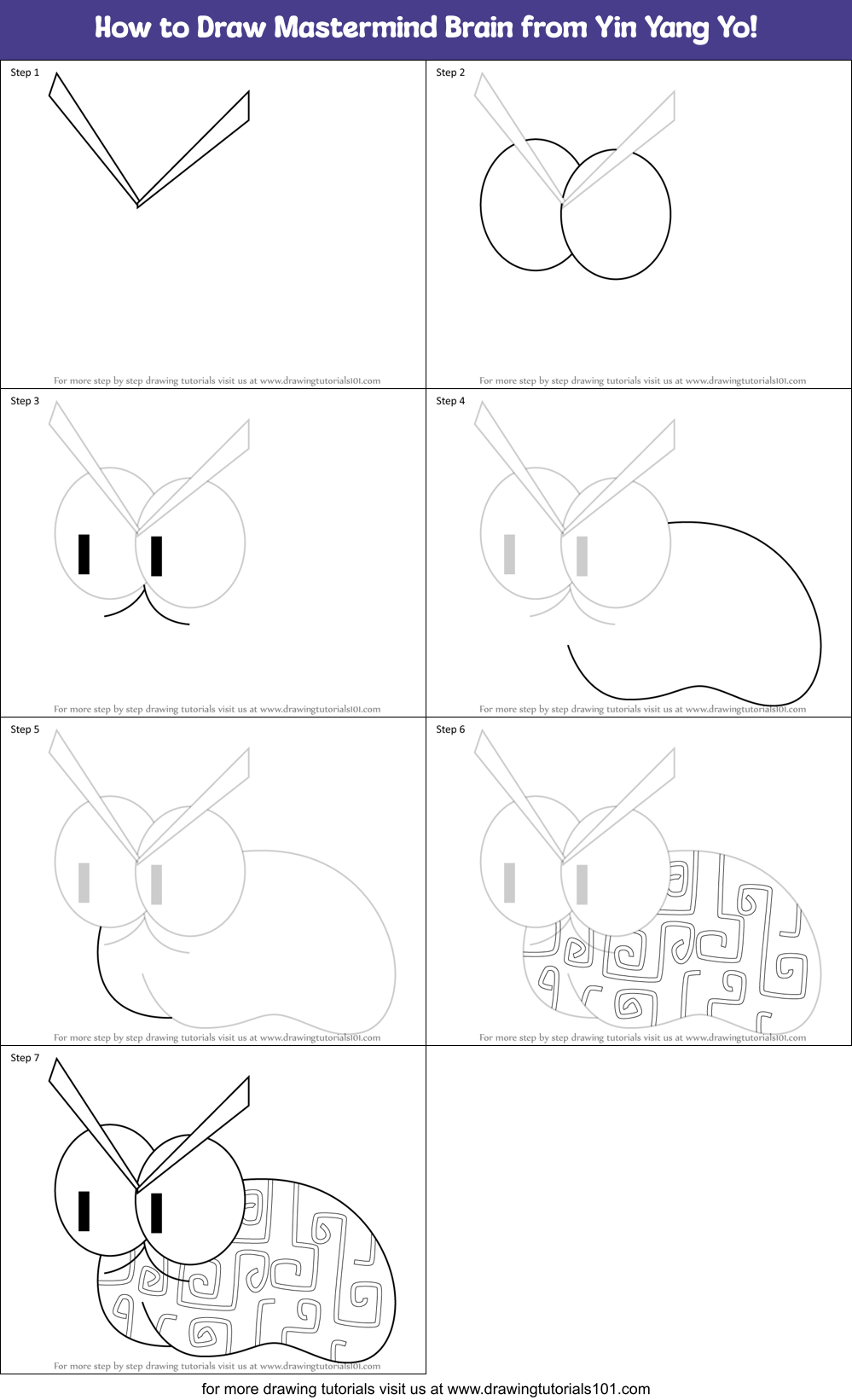 How to Draw Mastermind Brain from Yin Yang Yo! Printable Step by Step