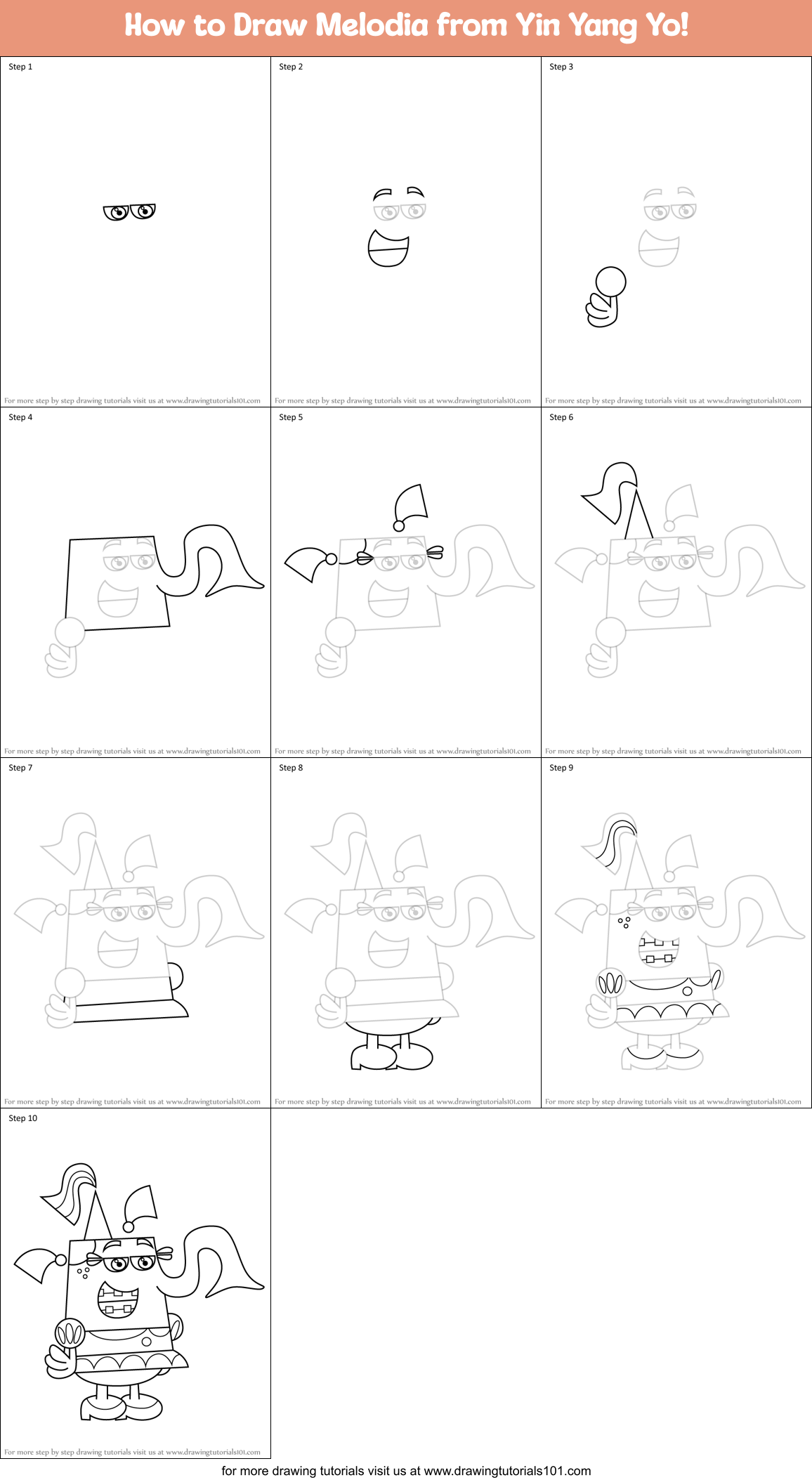 How to Draw Melodia from Yin Yang Yo! Printable Step by Step