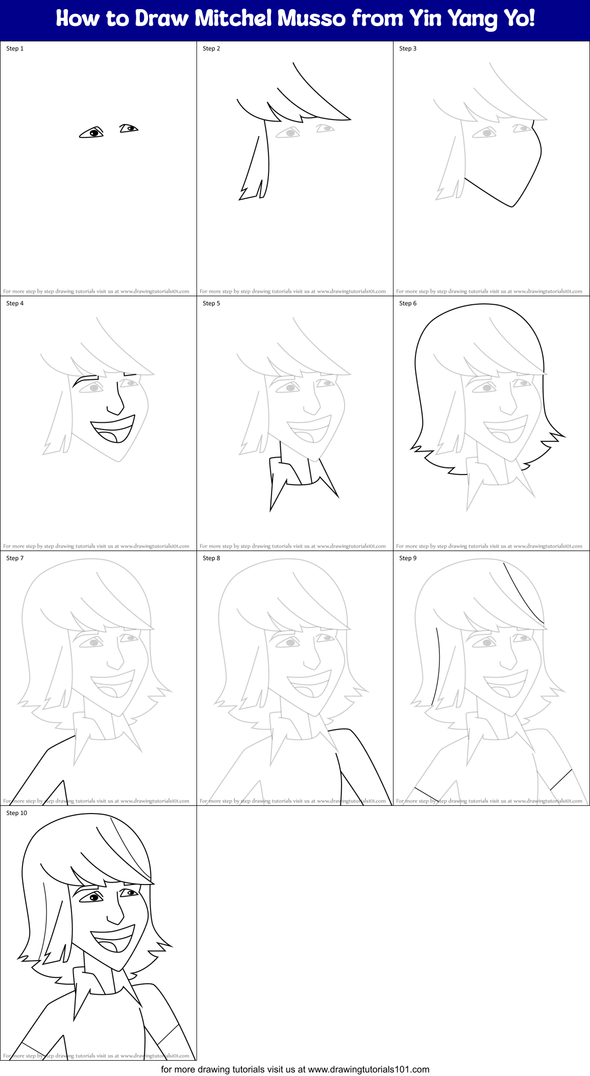 How to Draw Mitchel Musso from Yin Yang Yo! Printable Step by Step