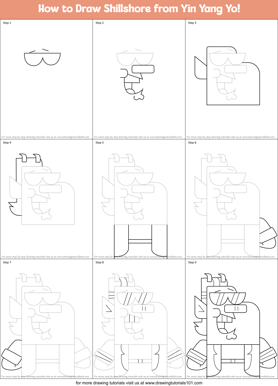 How to Draw Shillshore from Yin Yang Yo! Printable Step by Step