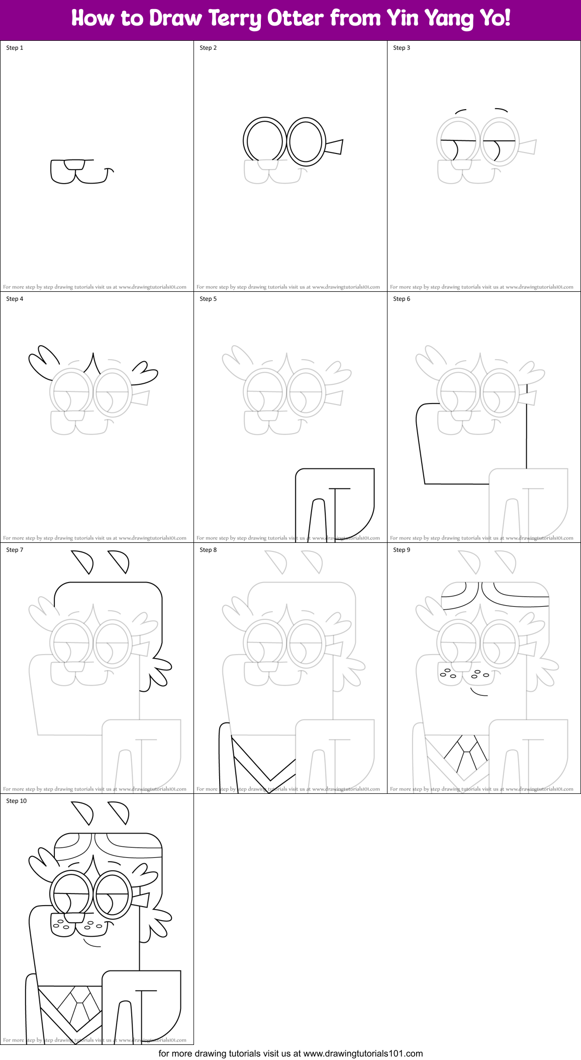 How to Draw Terry Otter from Yin Yang Yo! Printable Step by Step