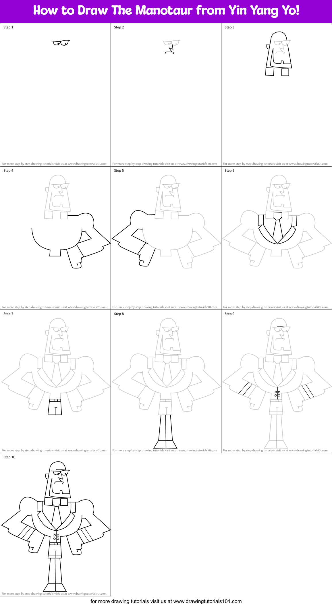 How to Draw The Manotaur from Yin Yang Yo! Printable Step by Step