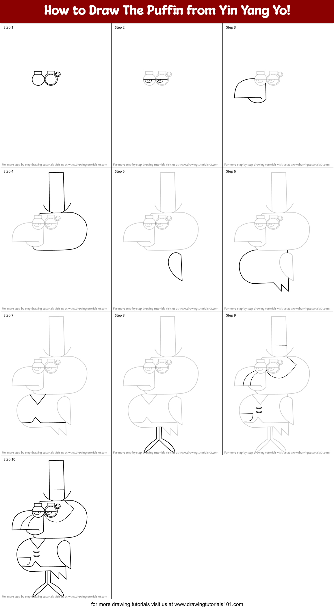 How to Draw The Puffin from Yin Yang Yo! Printable Step by Step