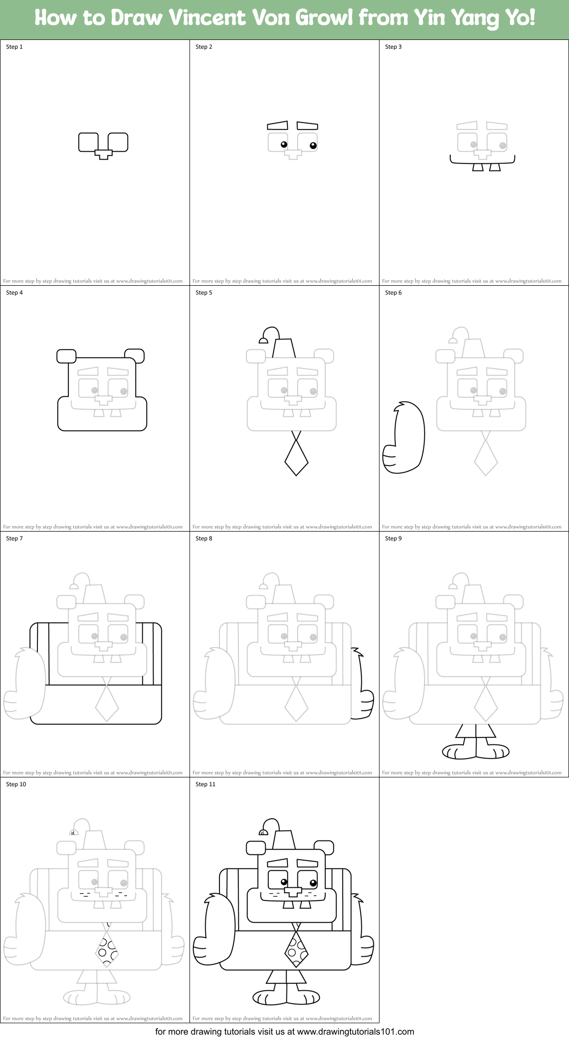 How to Draw Vincent Von Growl from Yin Yang Yo! Printable Step by Step