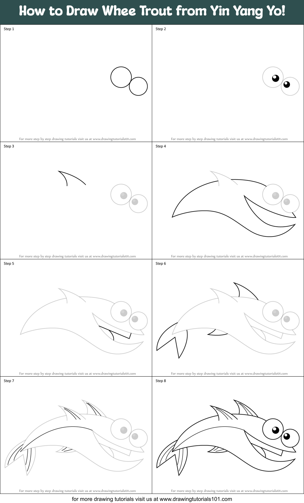 How to Draw Whee Trout from Yin Yang Yo! Printable Step by Step