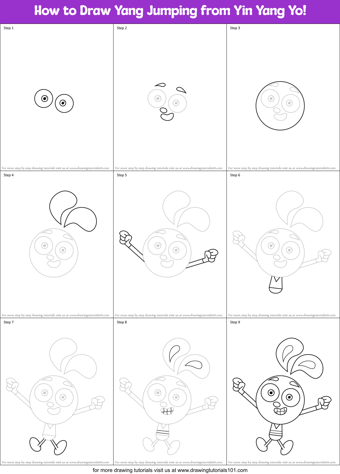 How to Draw Yang Jumping from Yin Yang Yo! Printable Step by Step