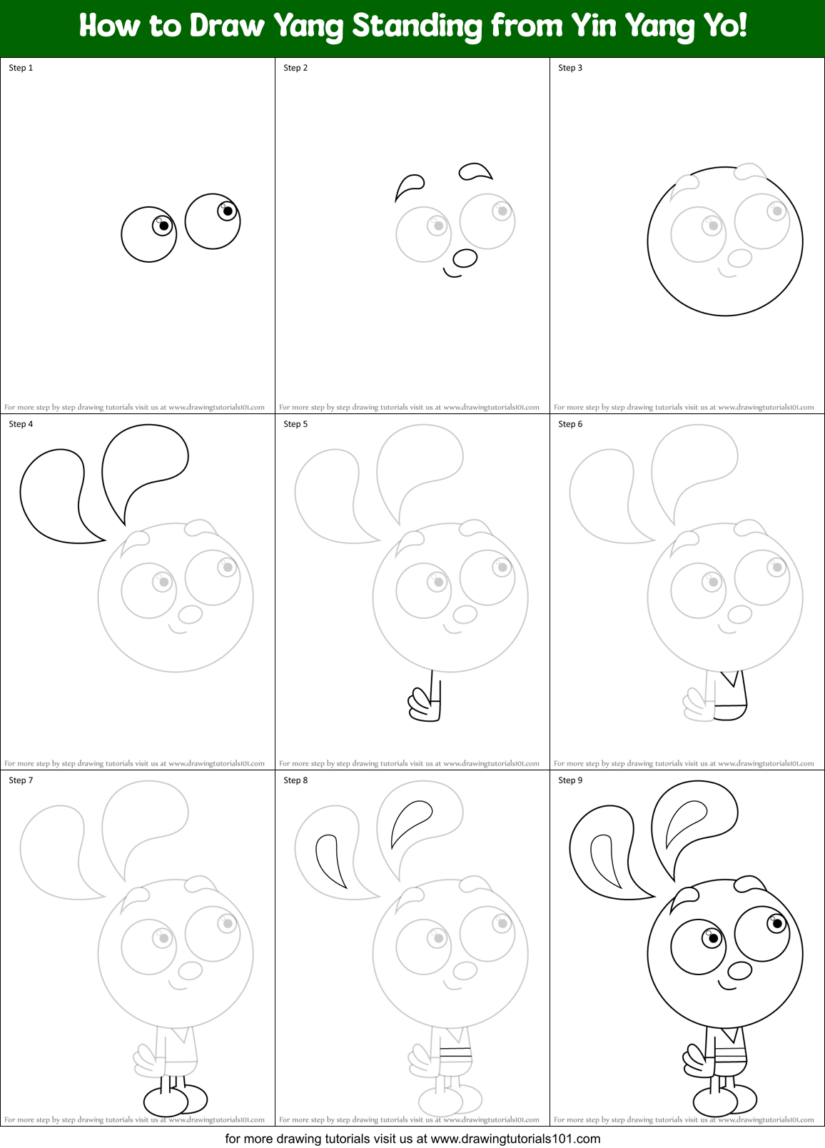 How to Draw Yang Standing from Yin Yang Yo! Printable Step by Step