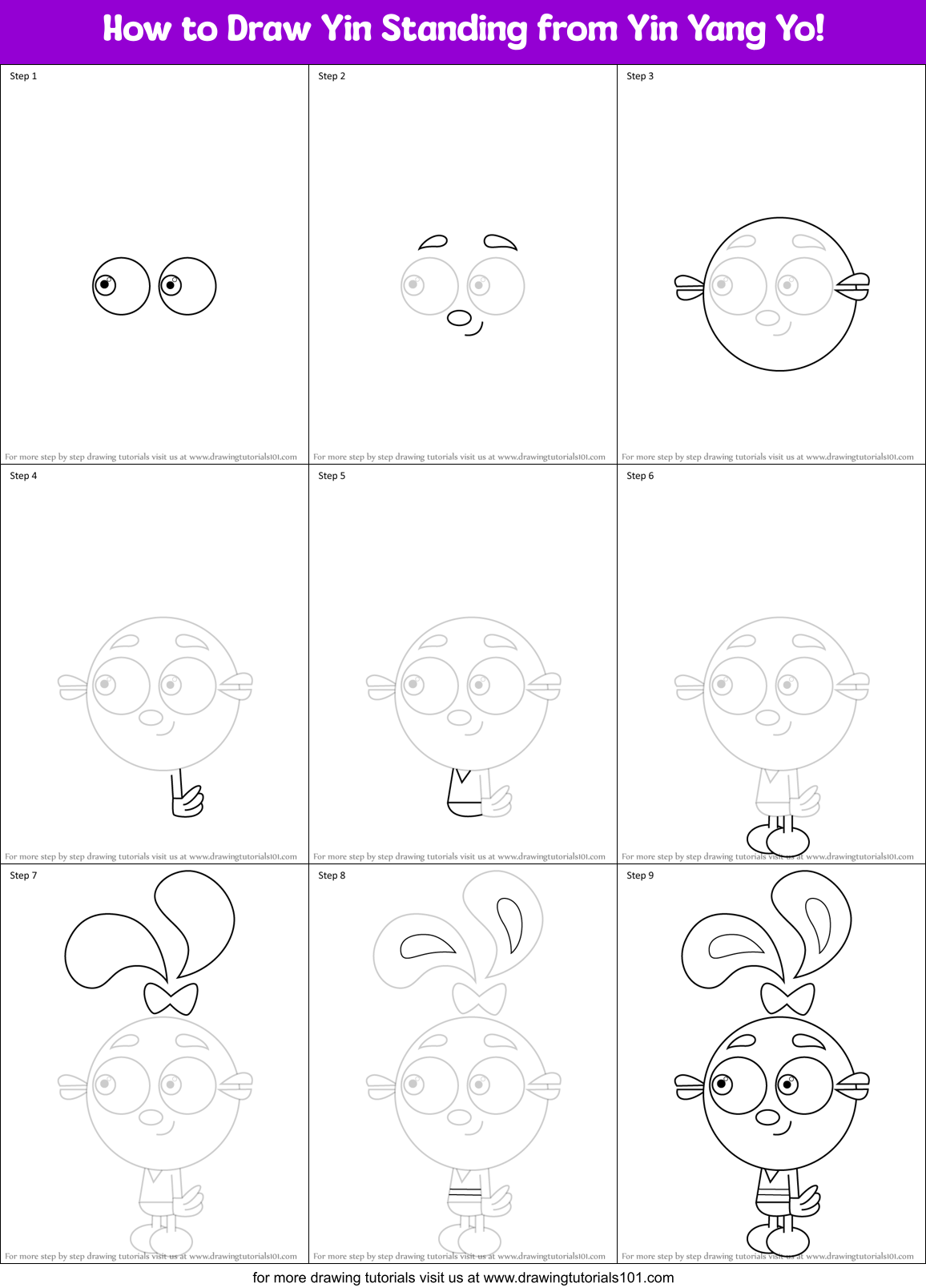 How to Draw Yin Standing from Yin Yang Yo! Printable Step by Step