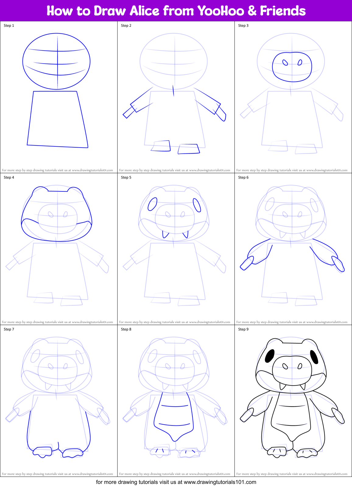How to Draw Alice from YooHoo & Friends Printable Step by Step