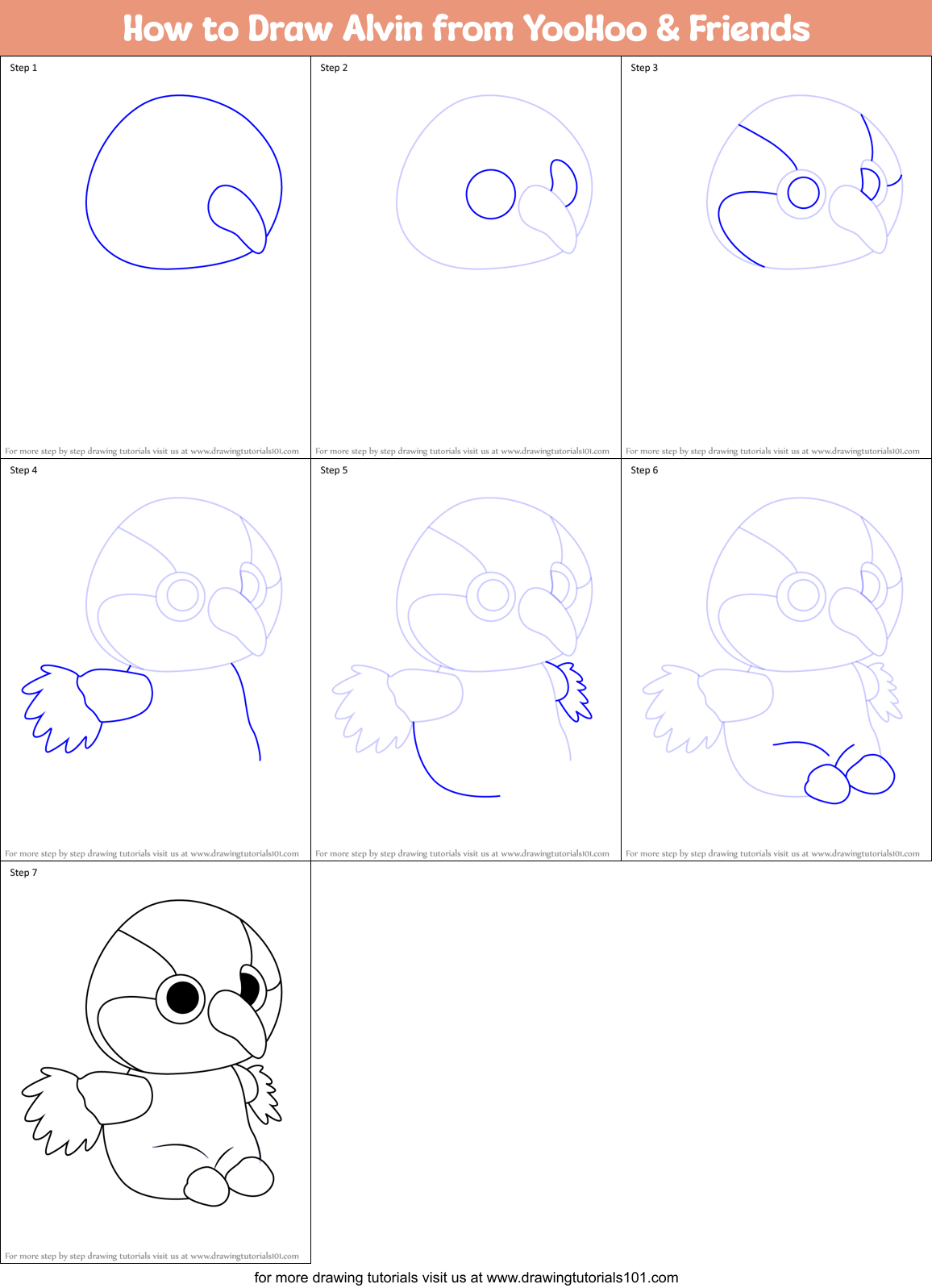 How to Draw Alvin from YooHoo & Friends Printable Step by Step