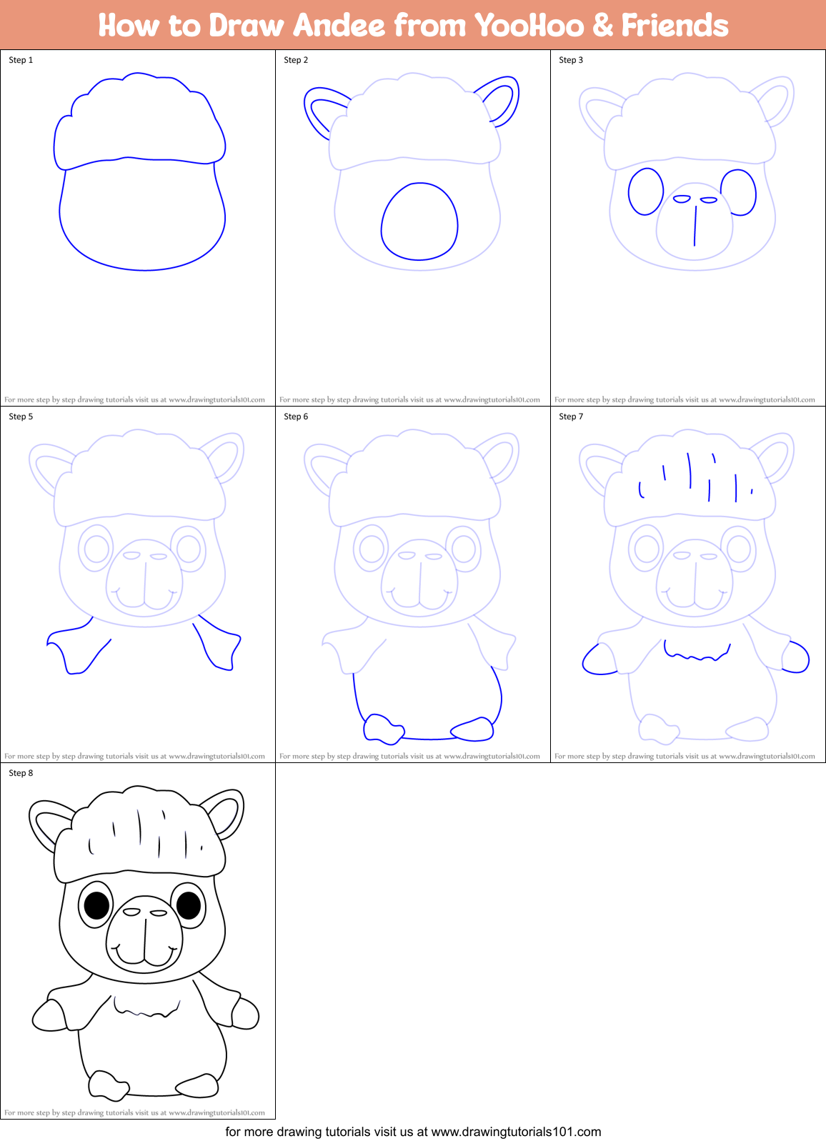 How to Draw Andee from YooHoo & Friends Printable Step by Step