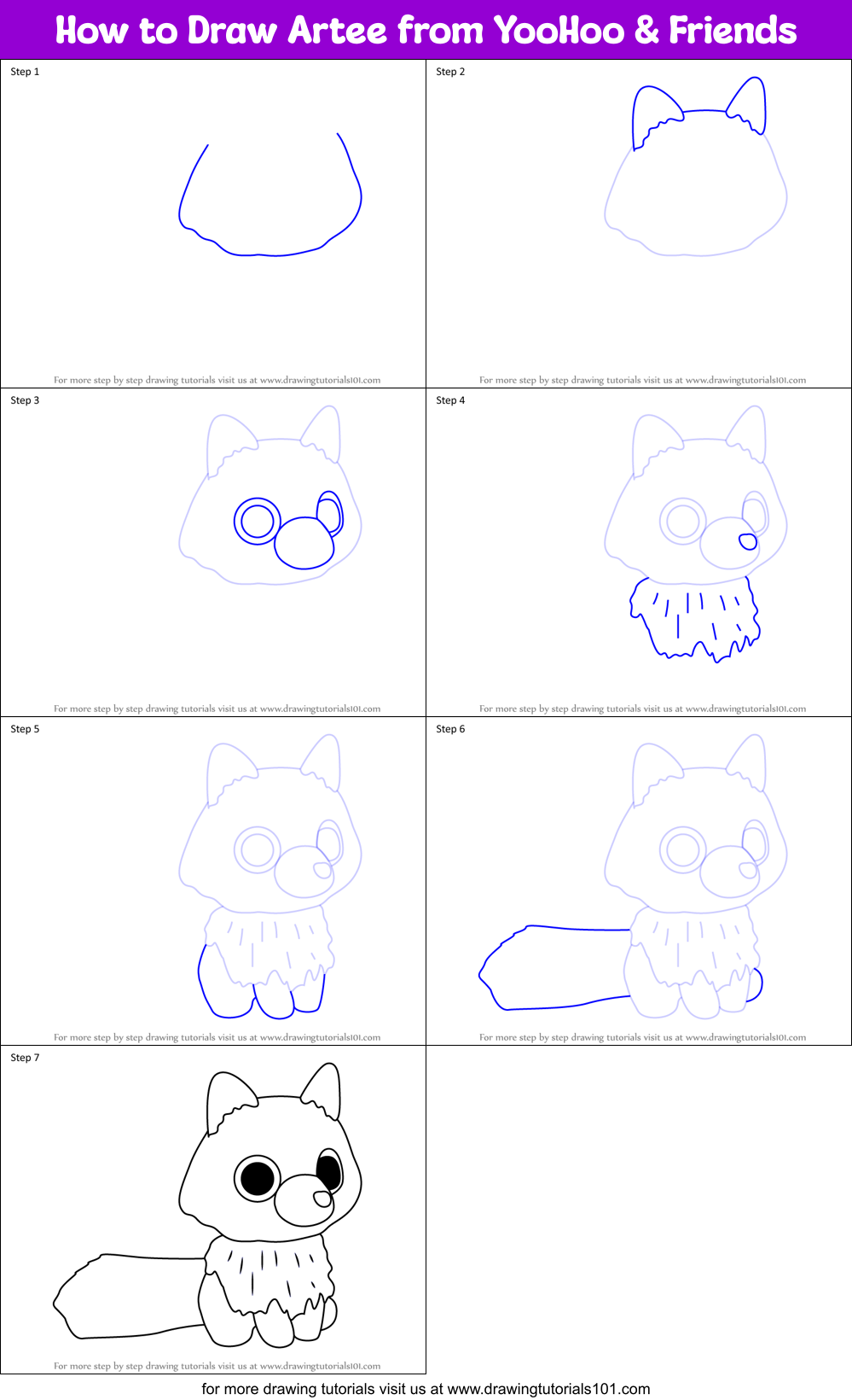 How to Draw Artee from YooHoo & Friends Printable Step by Step
