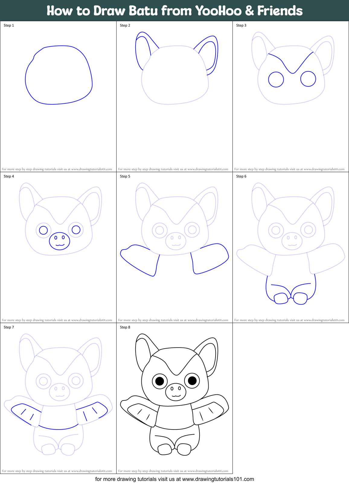 How to Draw Batu from YooHoo & Friends Printable Step by Step
