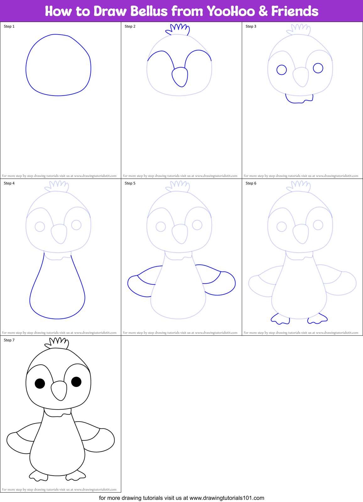 How to Draw Bellus from YooHoo & Friends Printable Step by Step