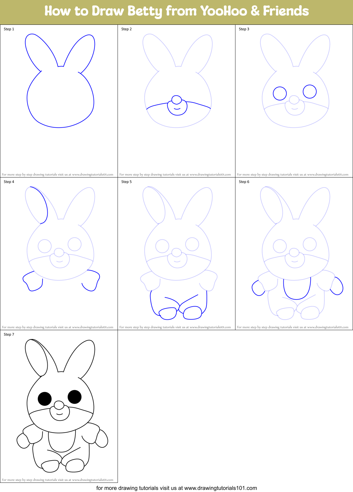 How to Draw Betty from YooHoo & Friends Printable Step by Step