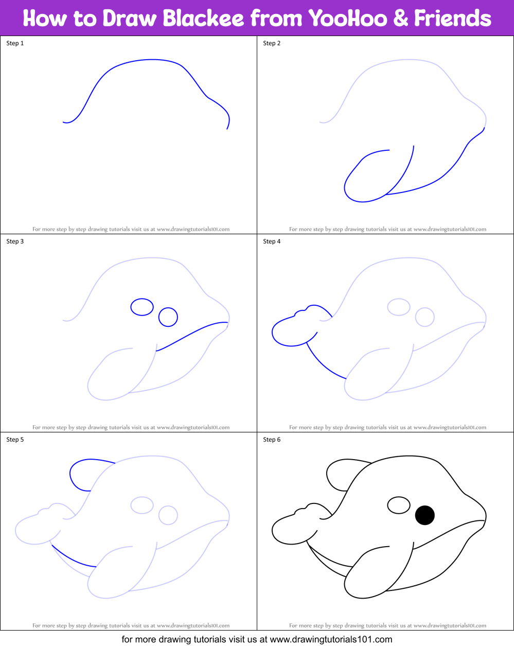 How to Draw Blackee from YooHoo & Friends Printable Step by Step