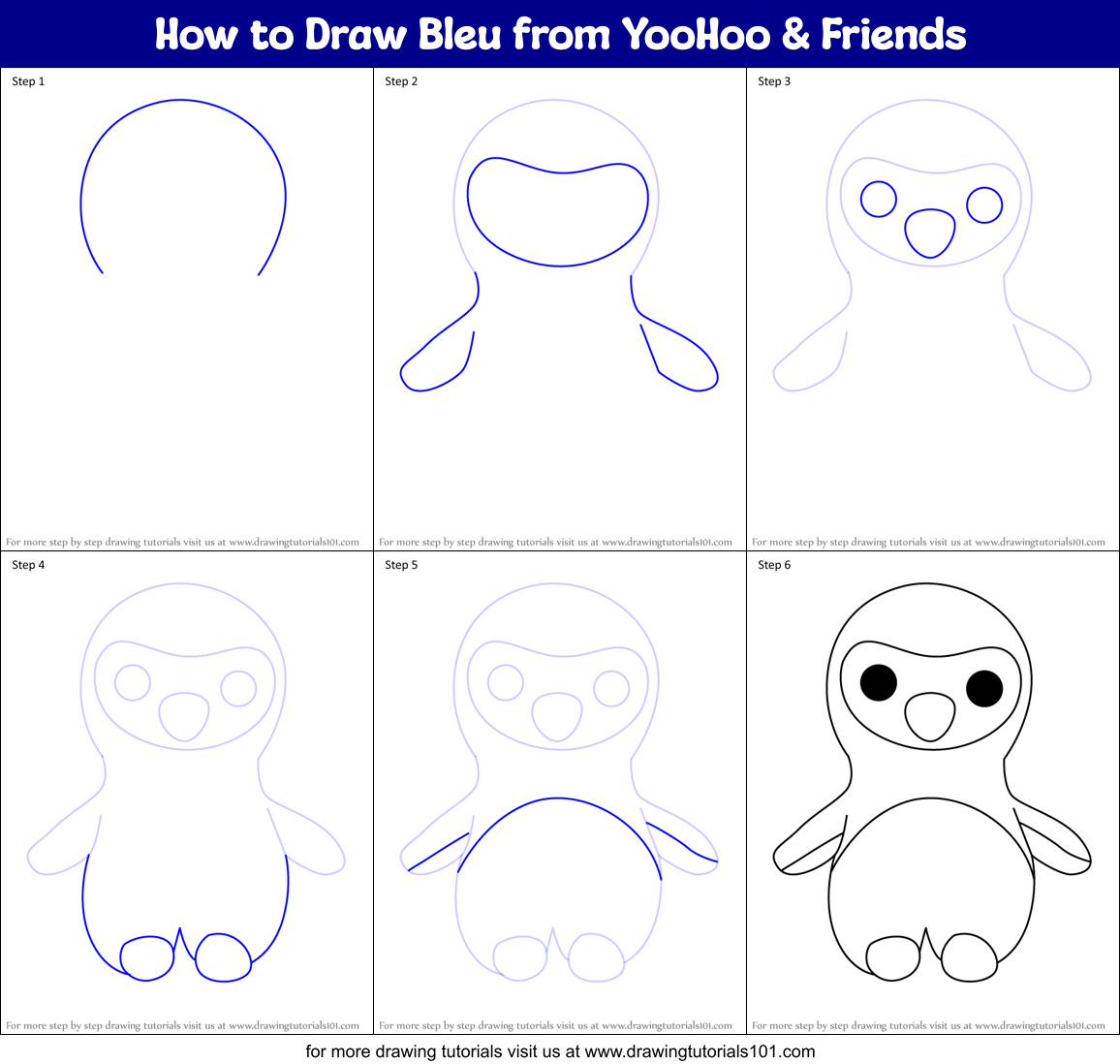 How to Draw Bleu from YooHoo & Friends Printable Step by Step