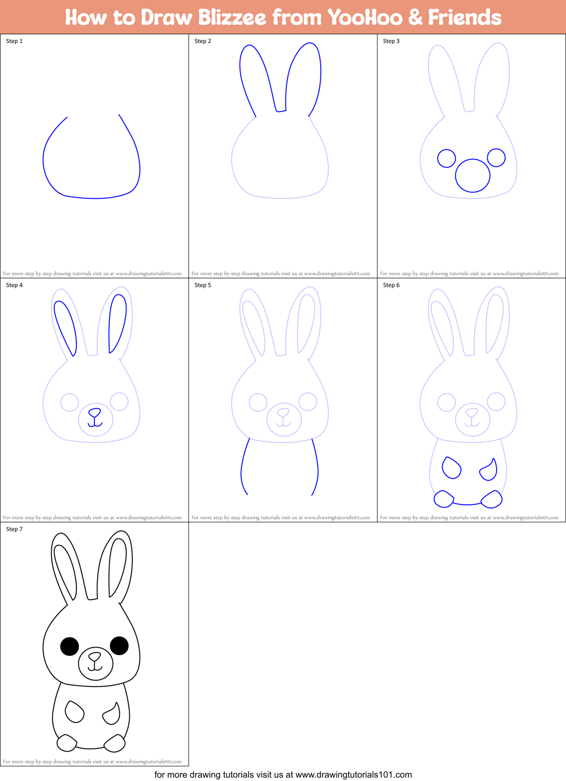 How to Draw Blizzee from YooHoo & Friends Printable Step by Step