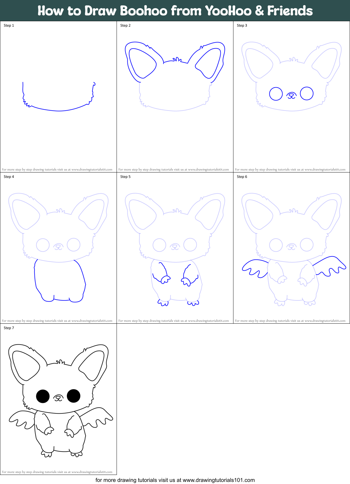 How to Draw Boohoo from YooHoo & Friends Printable Step by Step
