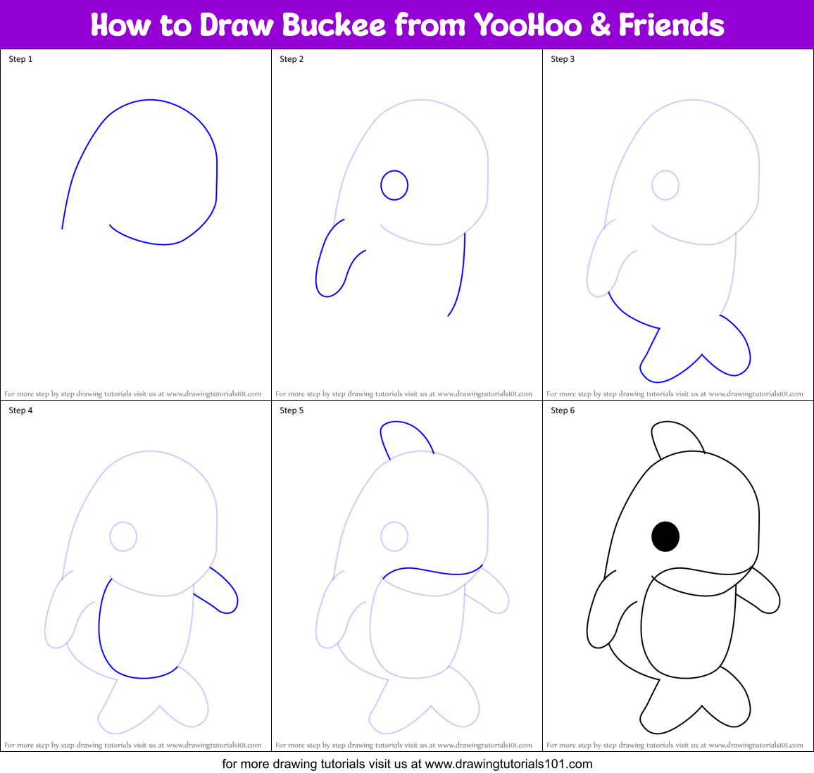 How to Draw Buckee from YooHoo & Friends Printable Step by Step