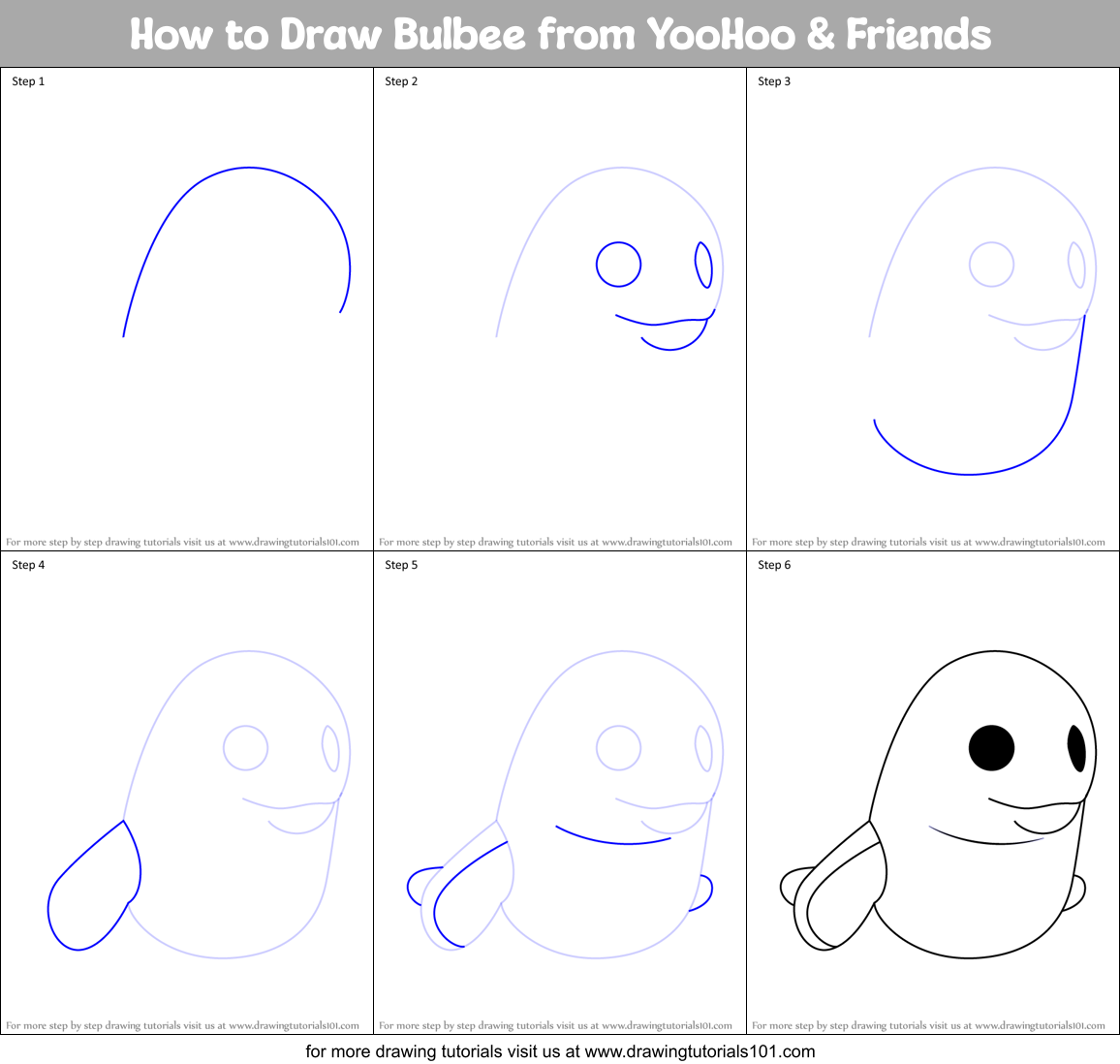How to Draw Bulbee from YooHoo & Friends Printable Step by Step
