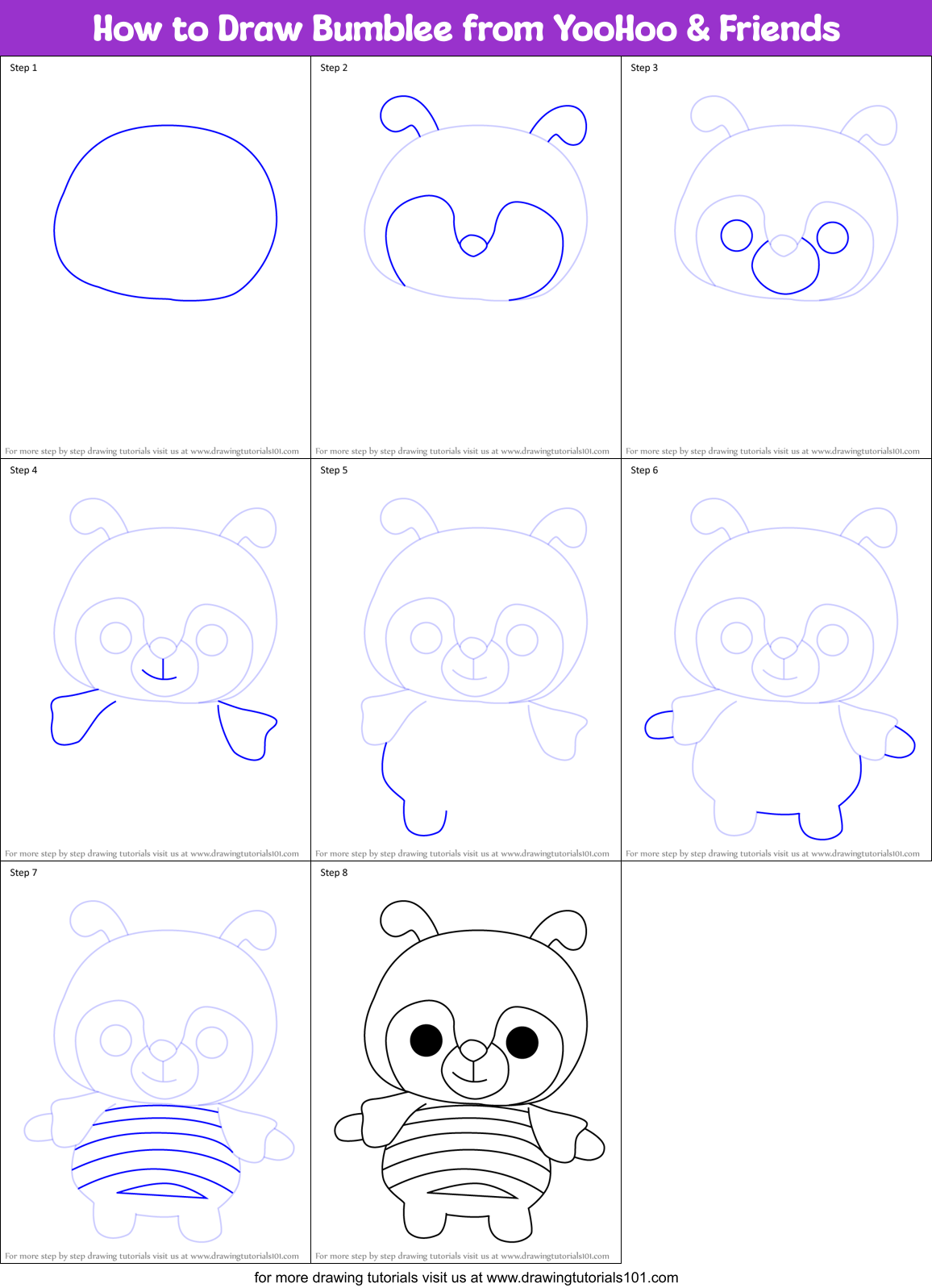 How to Draw Bumblee from YooHoo & Friends Printable Step by Step
