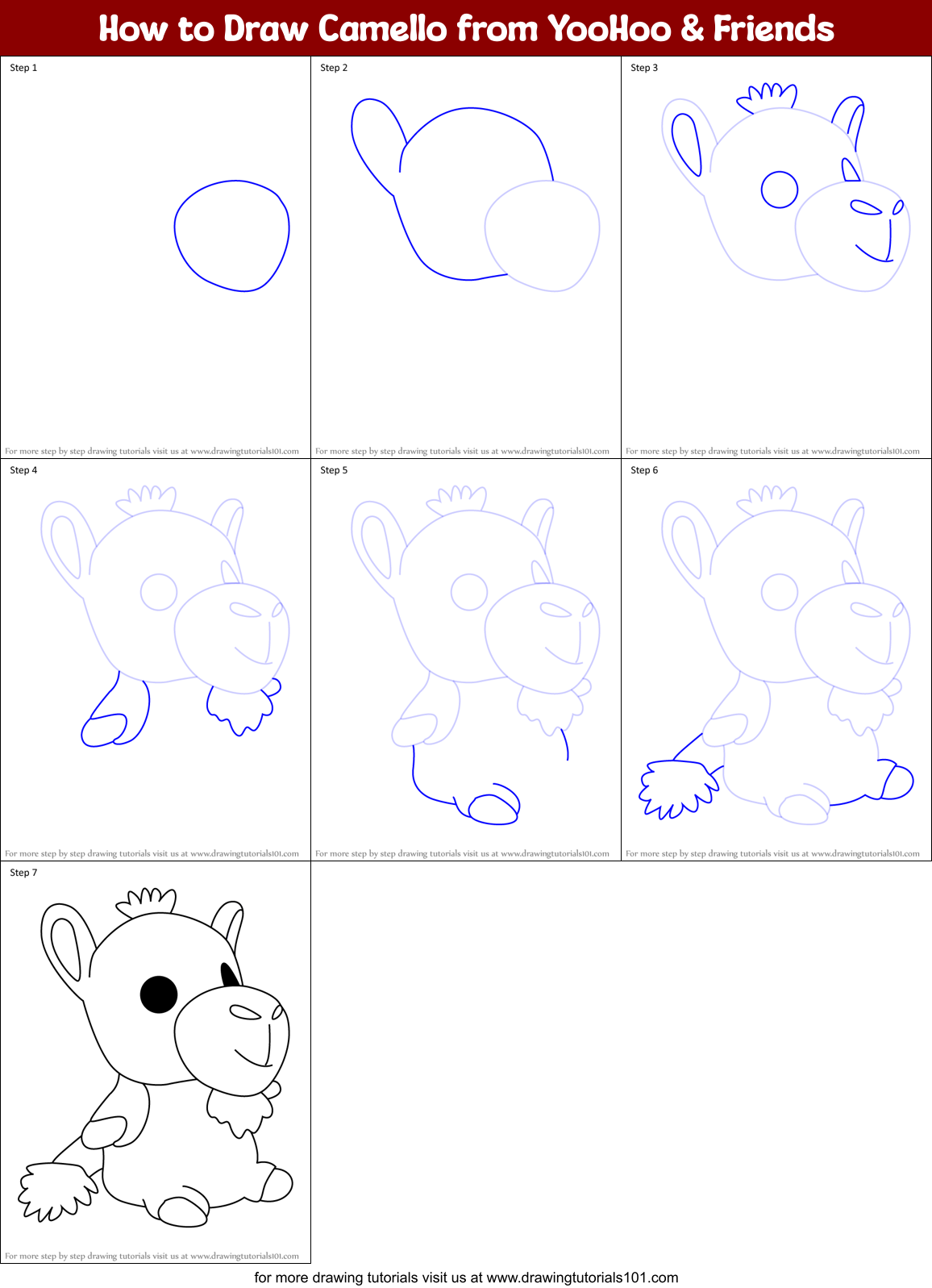 How to Draw Camello from YooHoo & Friends Printable Step by Step