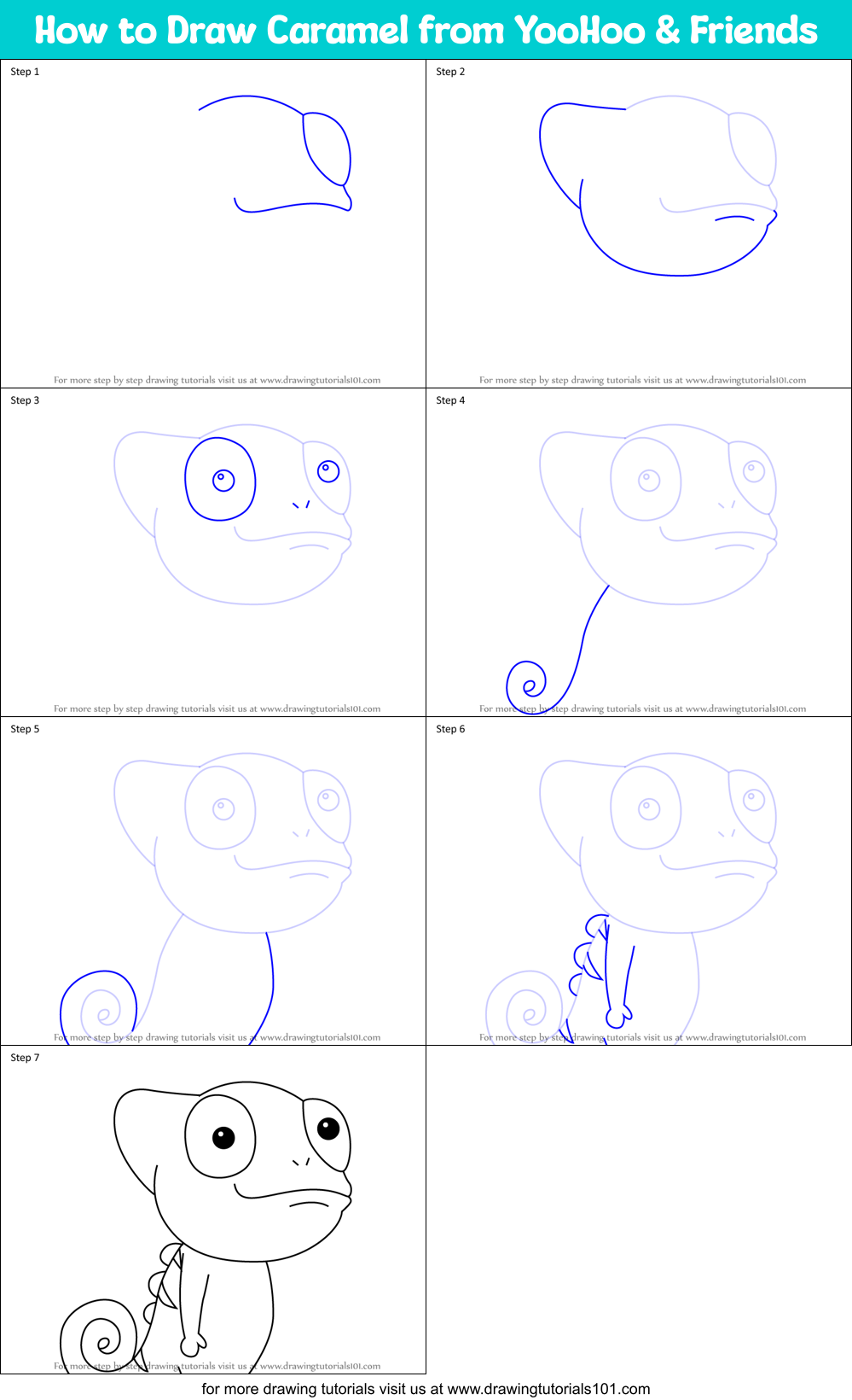 How to Draw Caramel from YooHoo & Friends Printable Step by Step