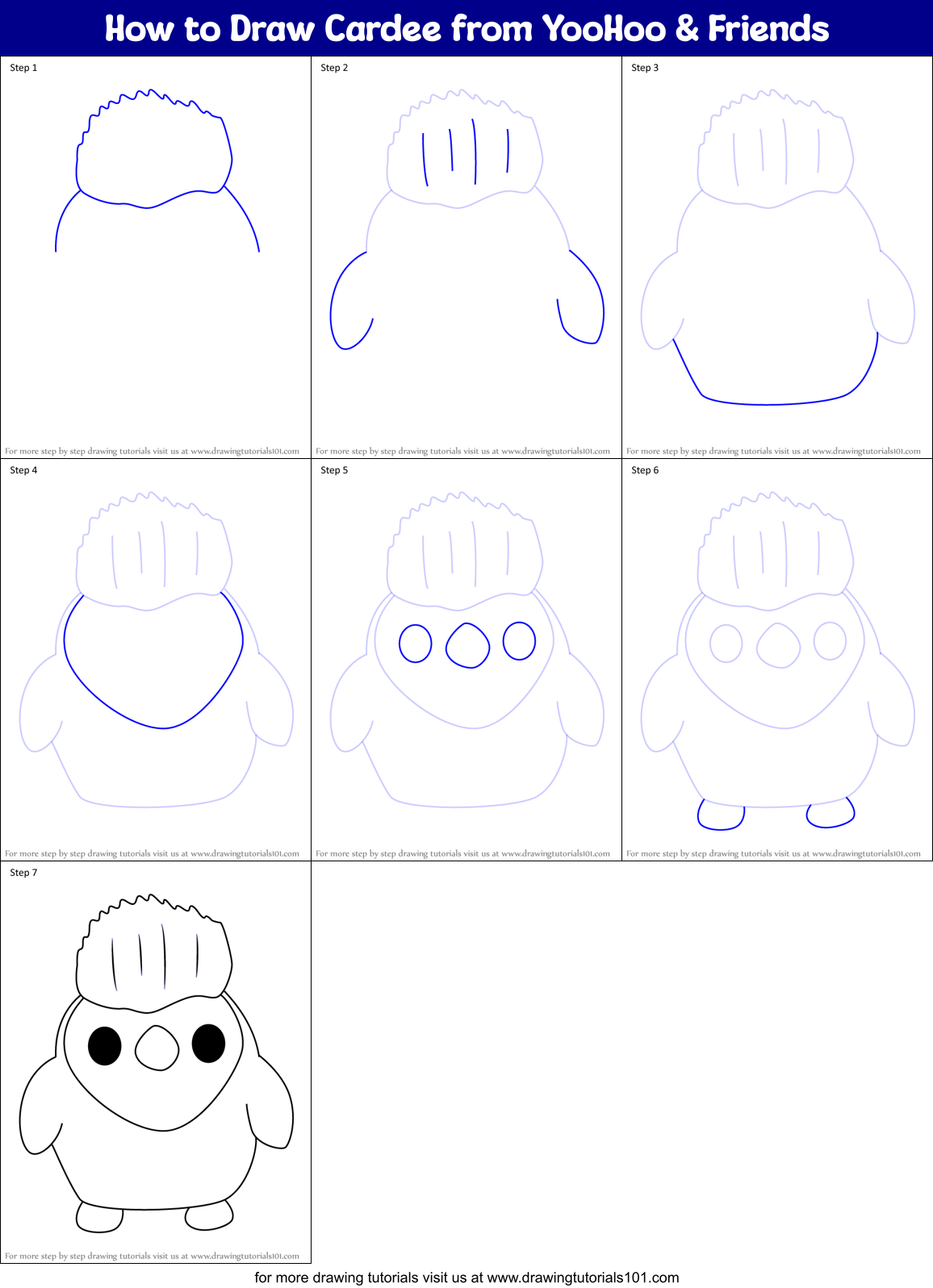 How to Draw Cardee from YooHoo & Friends Printable Step by Step