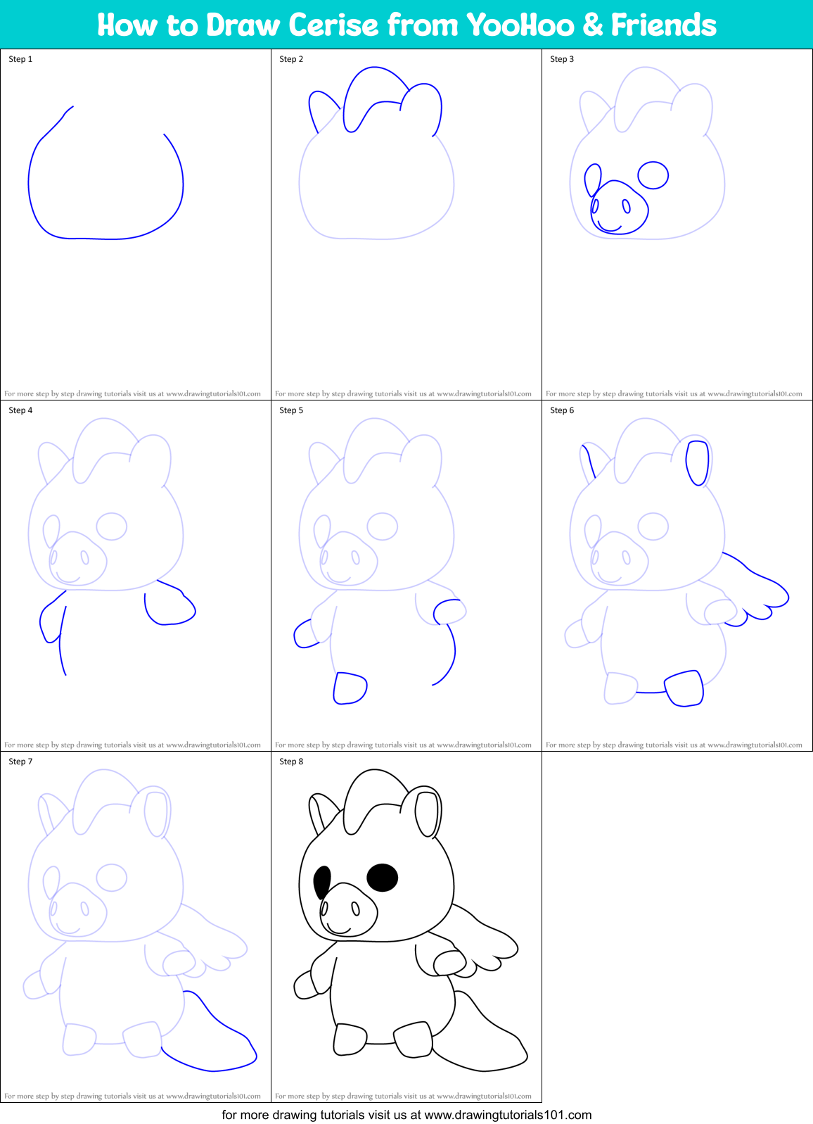 How to Draw Cerise from YooHoo & Friends Printable Step by Step