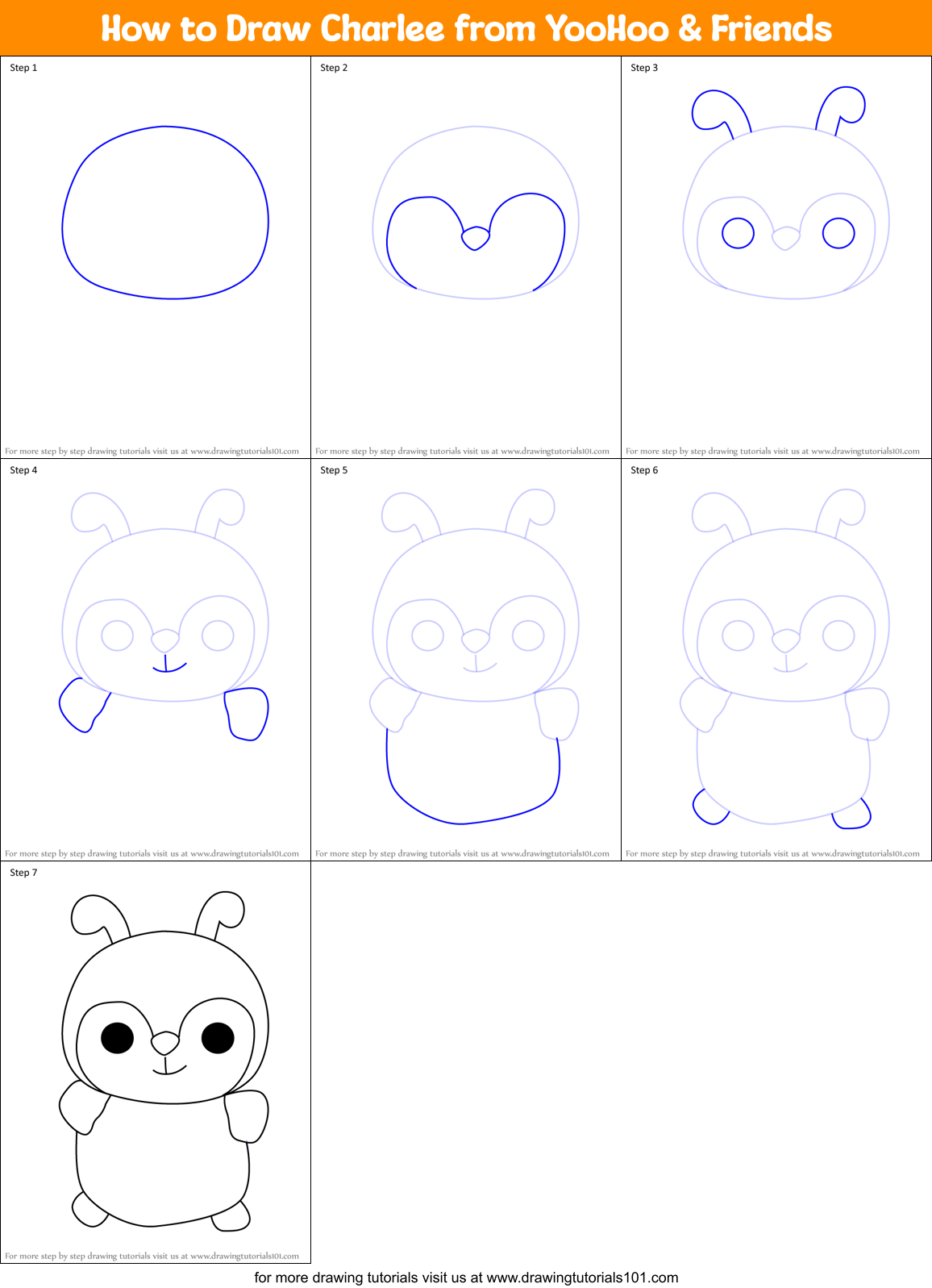 How to Draw Charlee from YooHoo & Friends Printable Step by Step