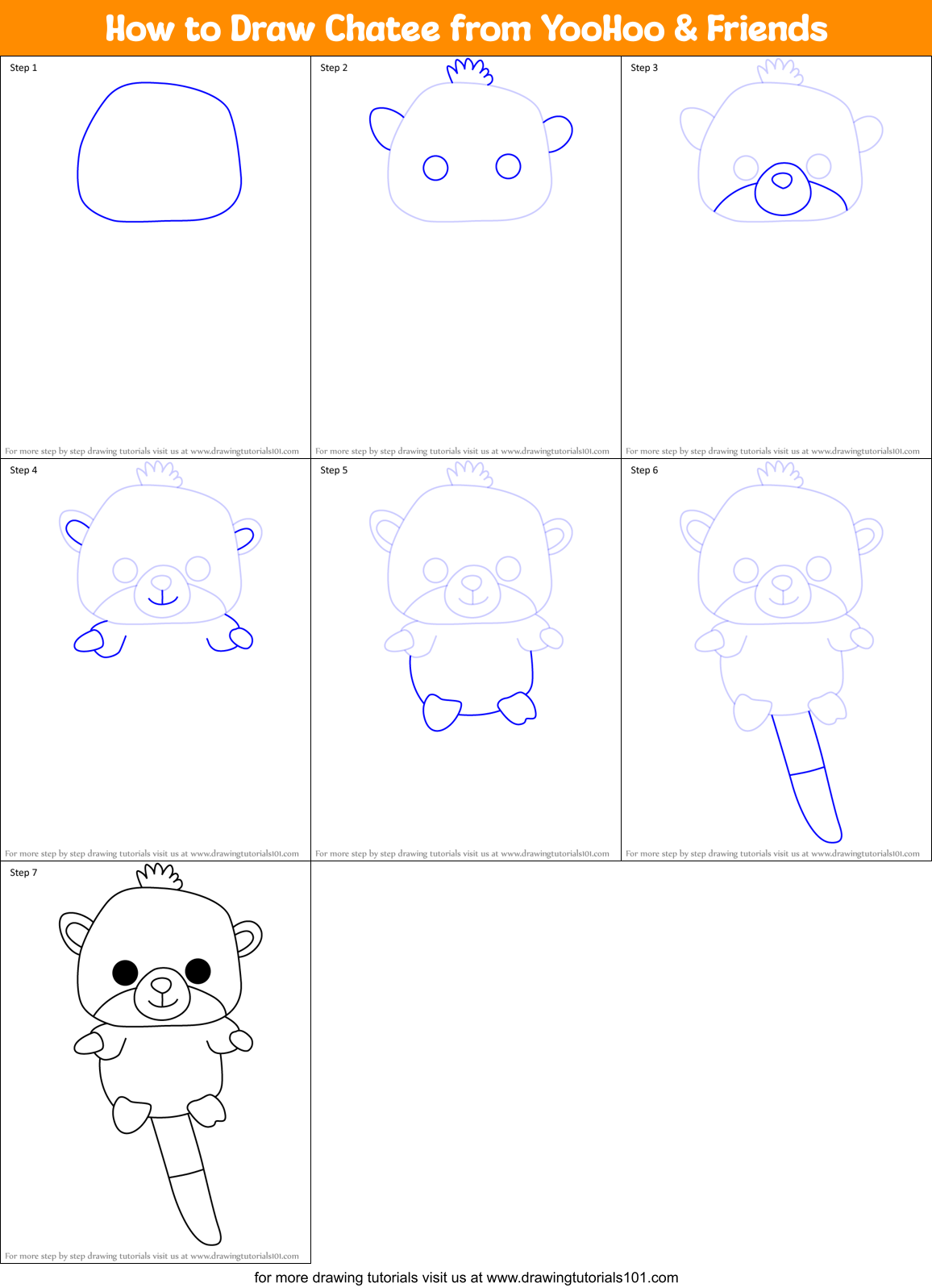How to Draw Chatee from YooHoo & Friends Printable Step by Step