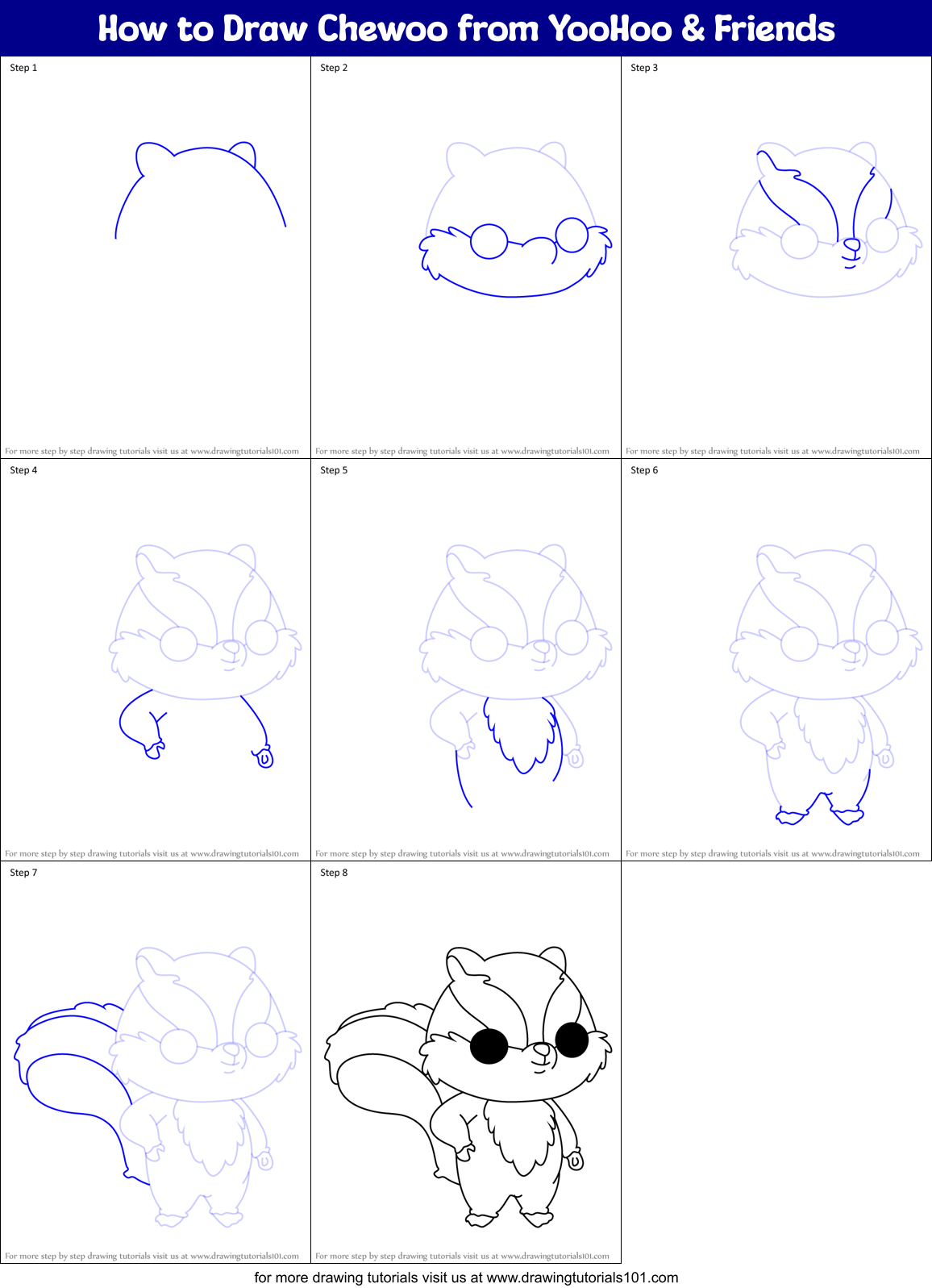 How to Draw Chewoo from YooHoo & Friends Printable Step by Step