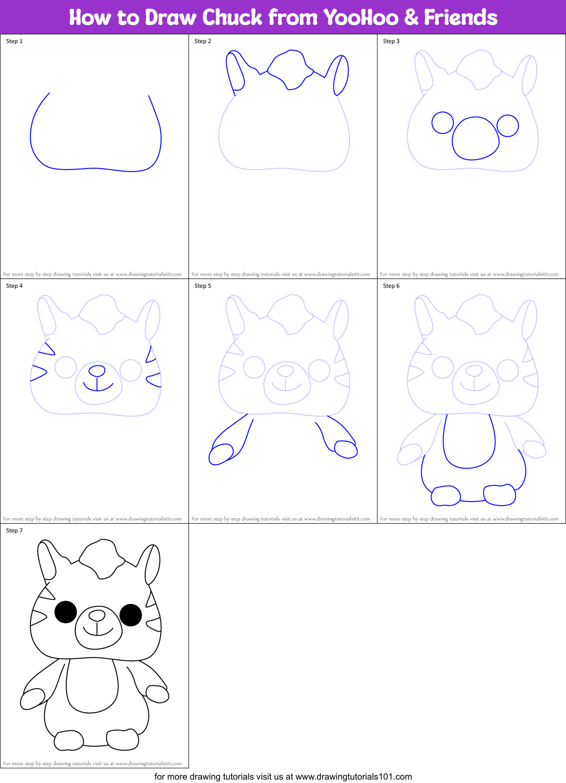 How to Draw Chuck from YooHoo & Friends Printable Step by Step