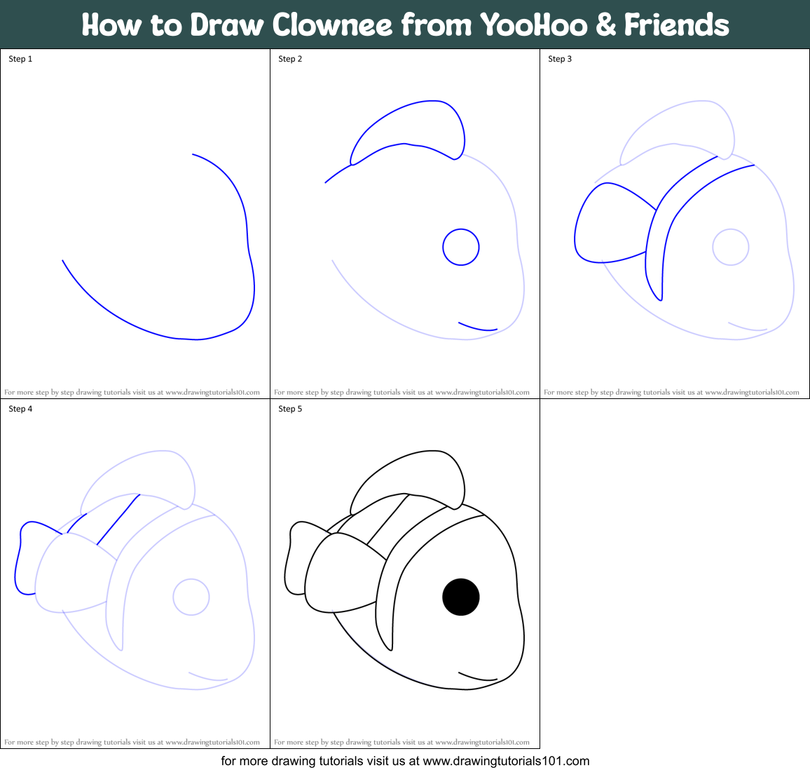 How to Draw Clownee from YooHoo & Friends Printable Step by Step
