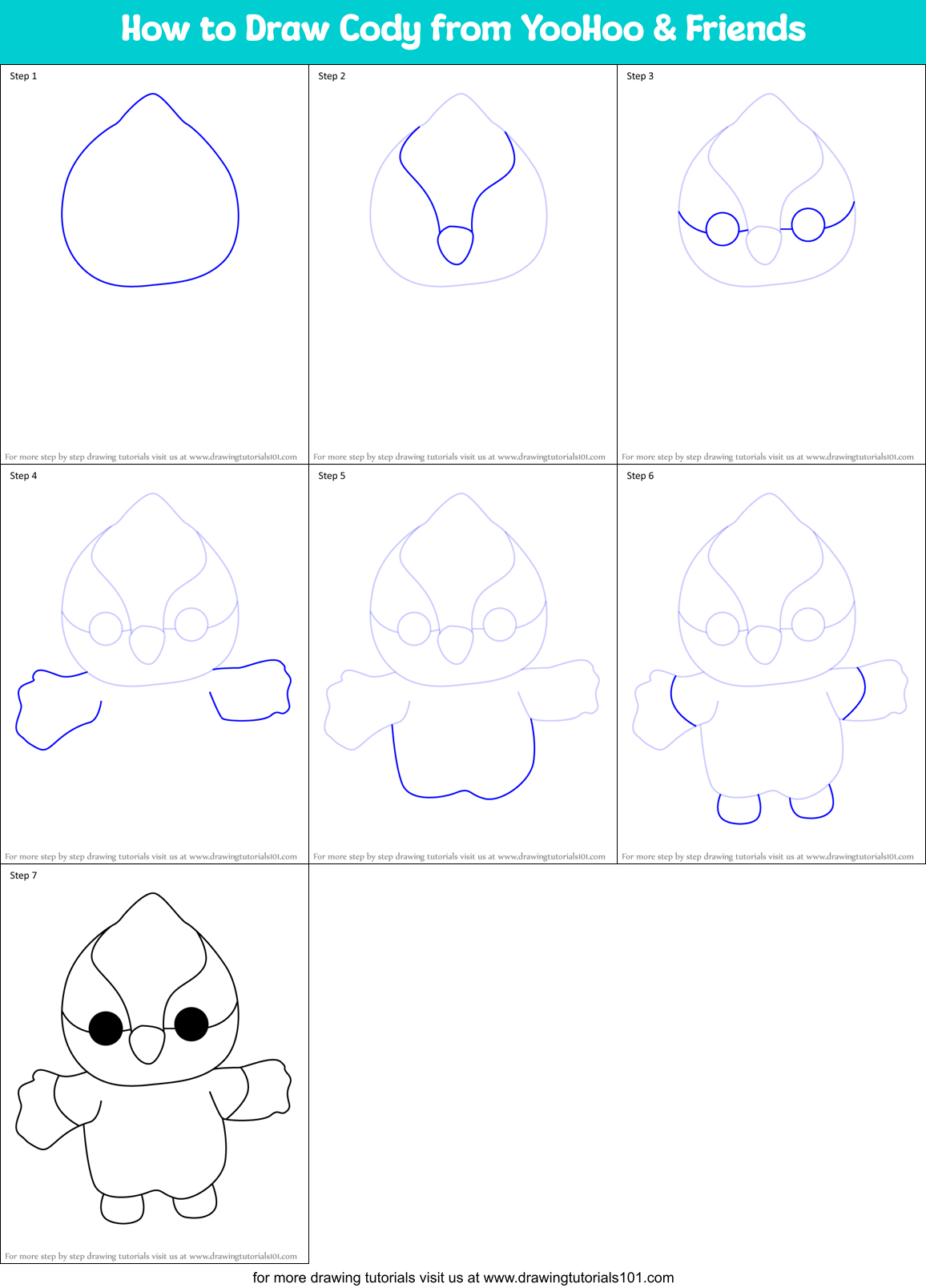 How to Draw Cody from YooHoo & Friends Printable Step by Step