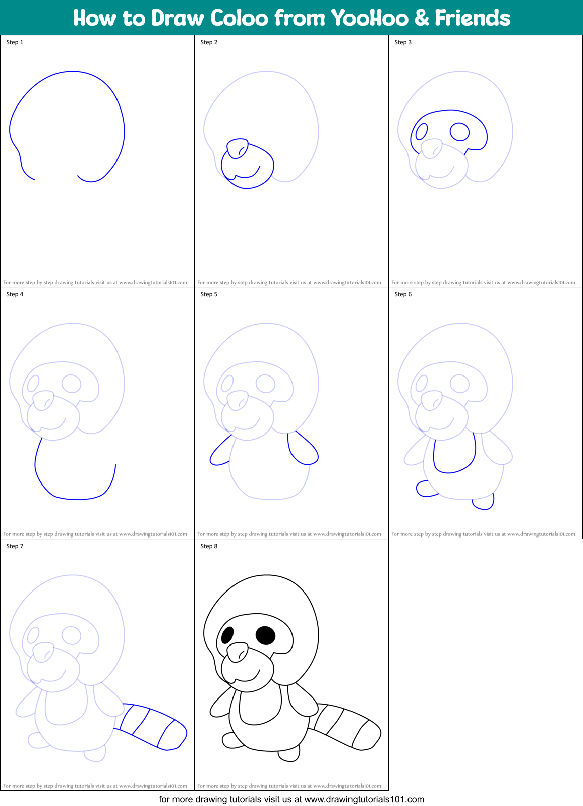 How to Draw Coloo from YooHoo & Friends Printable Step by Step