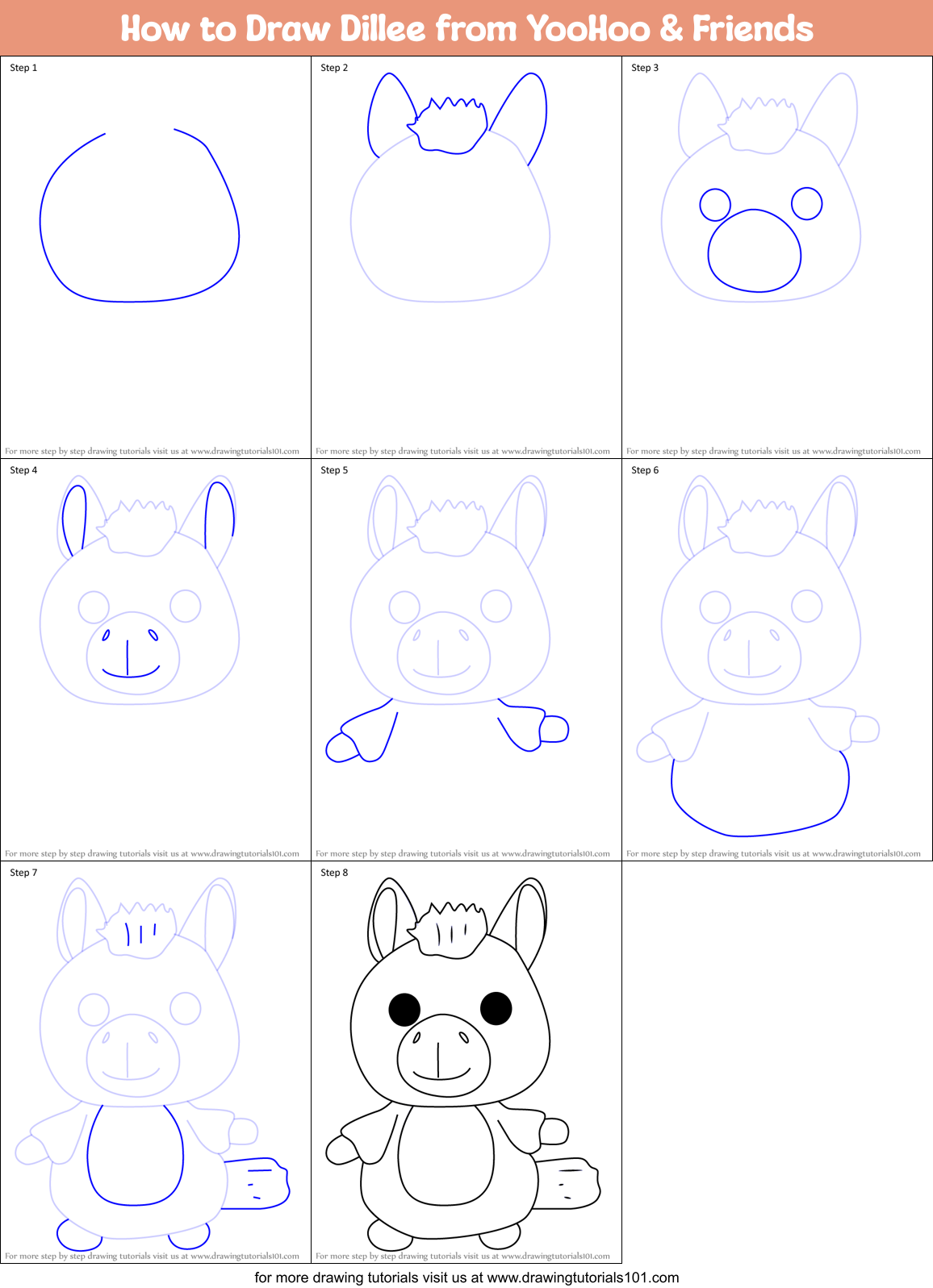 How to Draw Dillee from YooHoo & Friends Printable Step by Step